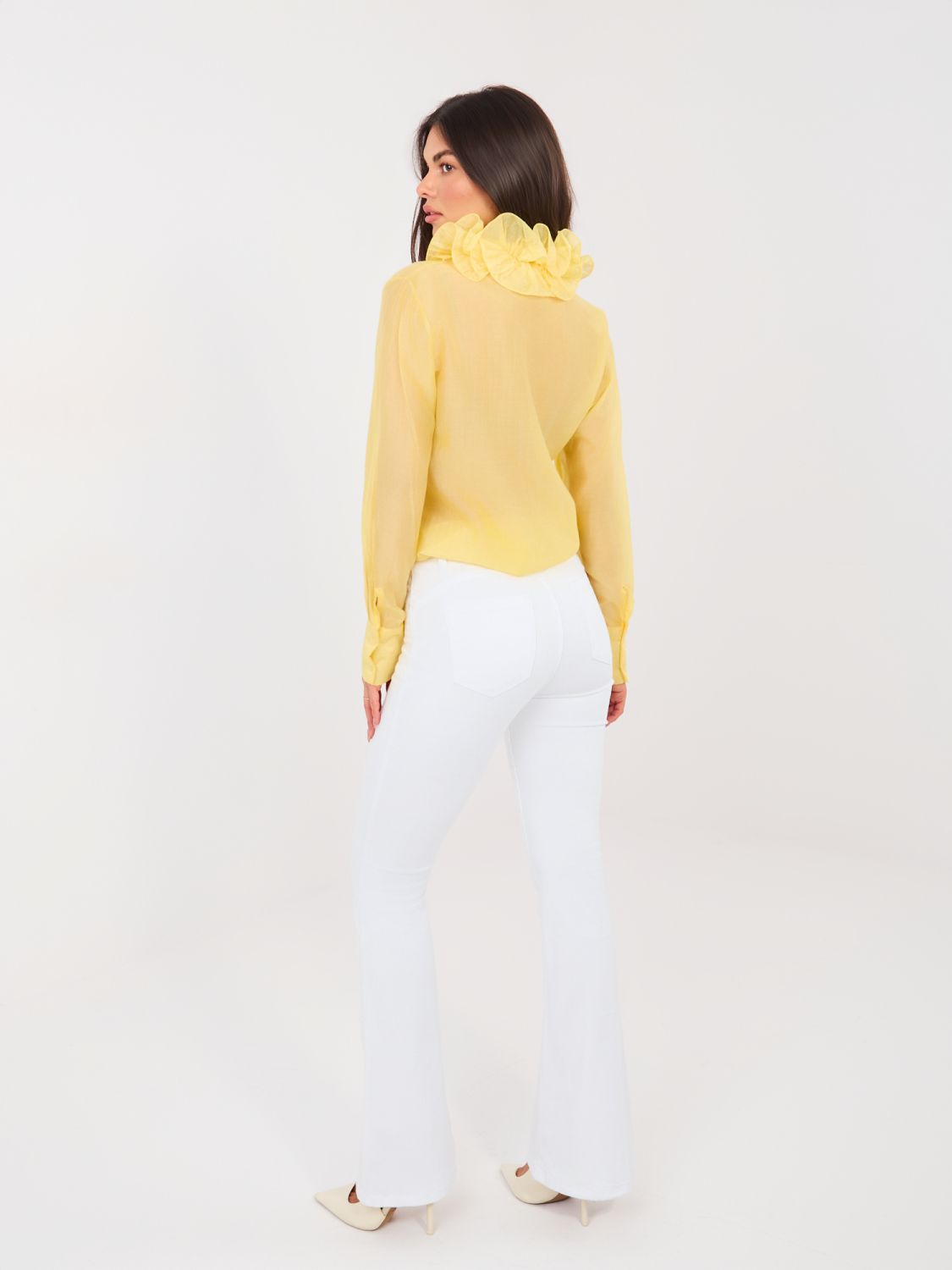 Biele široké džínsy s vysokým pásom