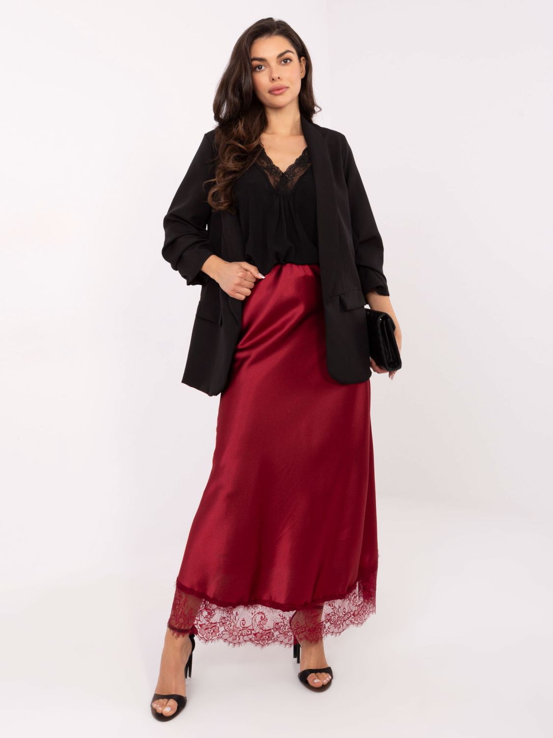 Bordová maxi sukňa s čipkou