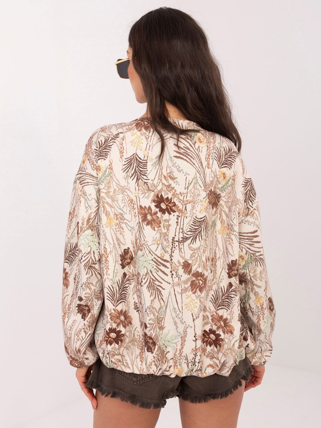 Hnedá kvetinová bomber bunda s podšívkou