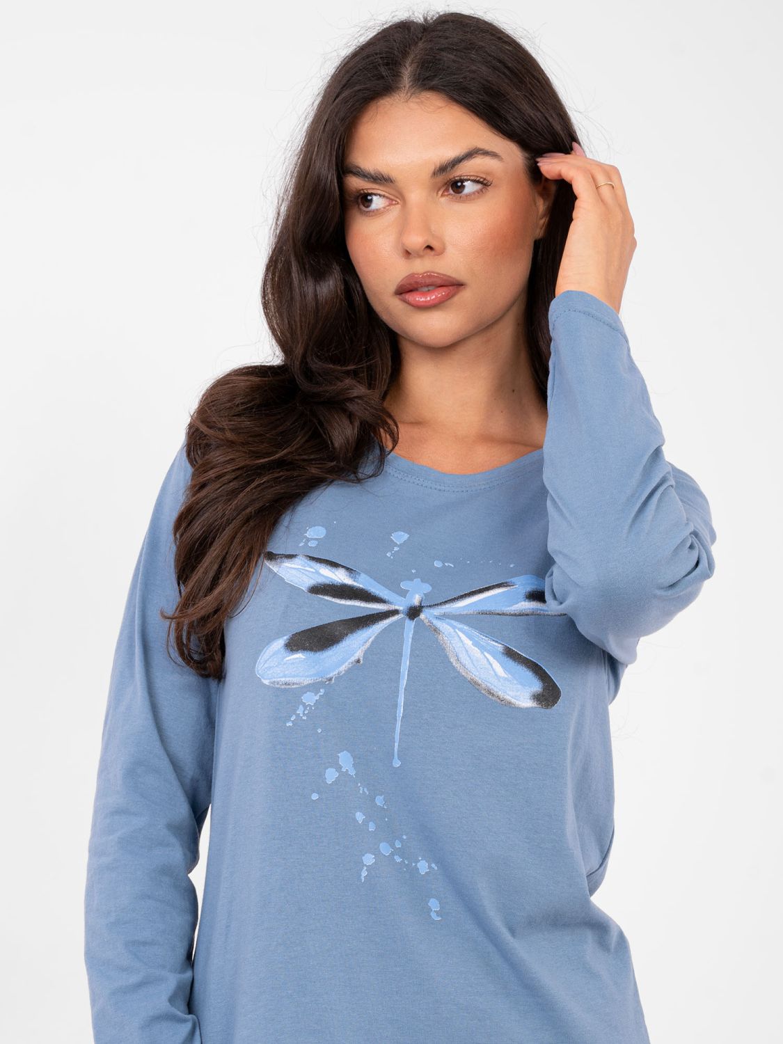 Dámske bavlnené pyžamo s potlačou a gombíkmi, modré