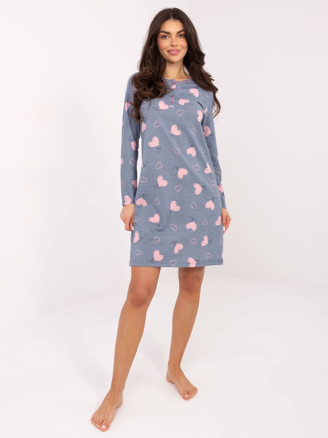 Dámska nočná košeľa s dlhým rukávom, tmavomodrá