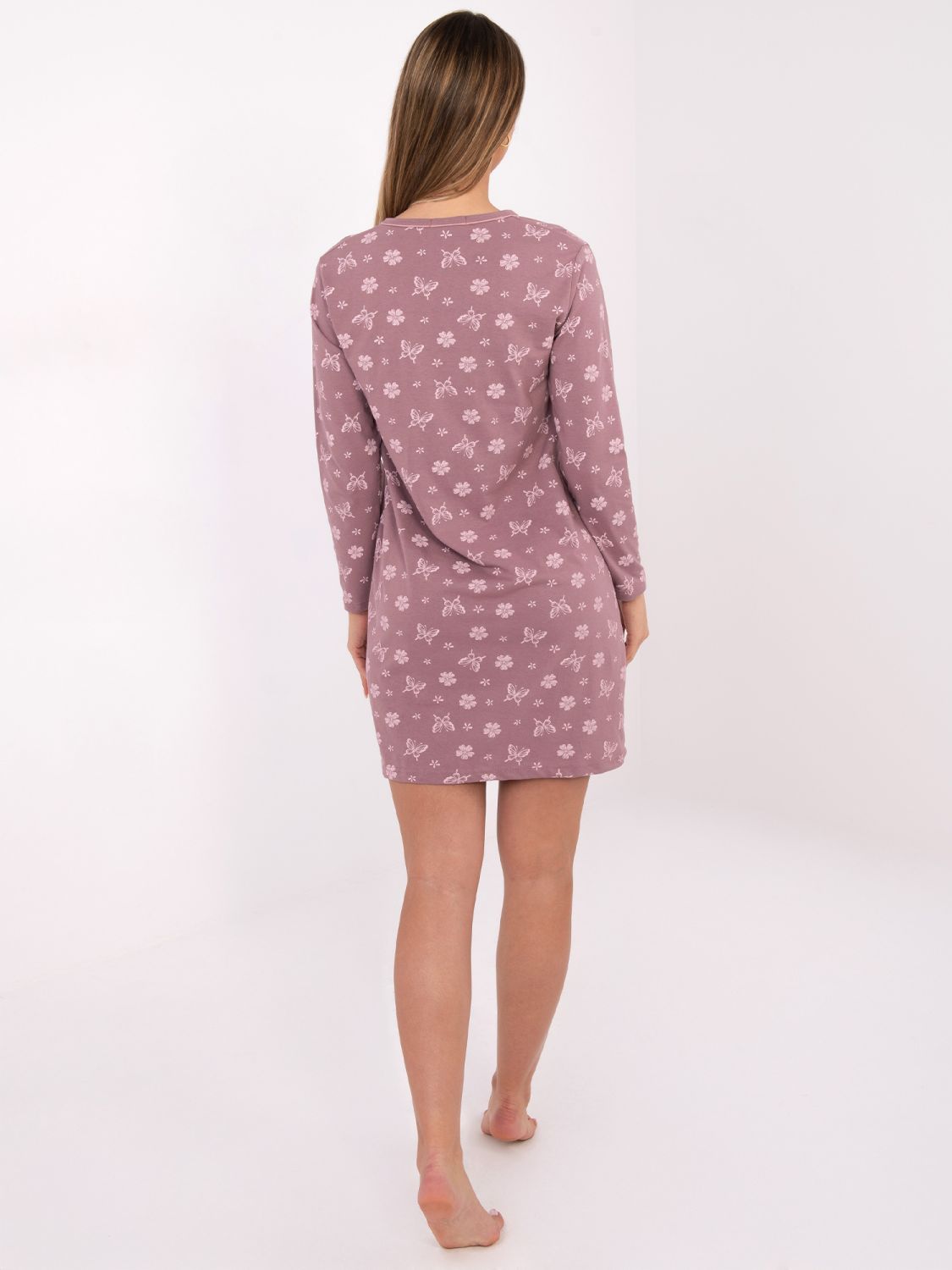 Dámska nočná košeľa s dlhým rukávom, tmavoružová