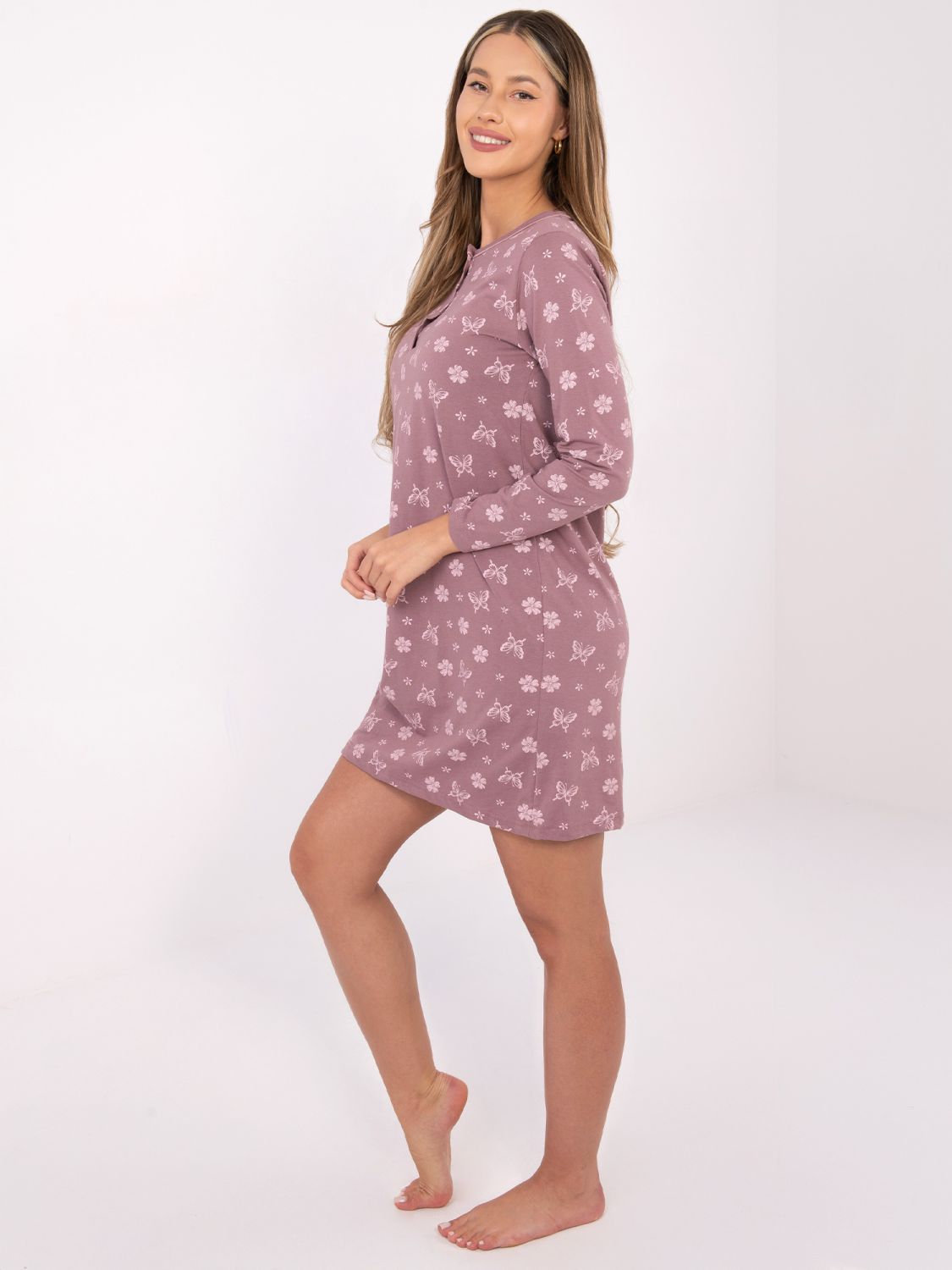 Dámska nočná košeľa s dlhým rukávom, tmavoružová