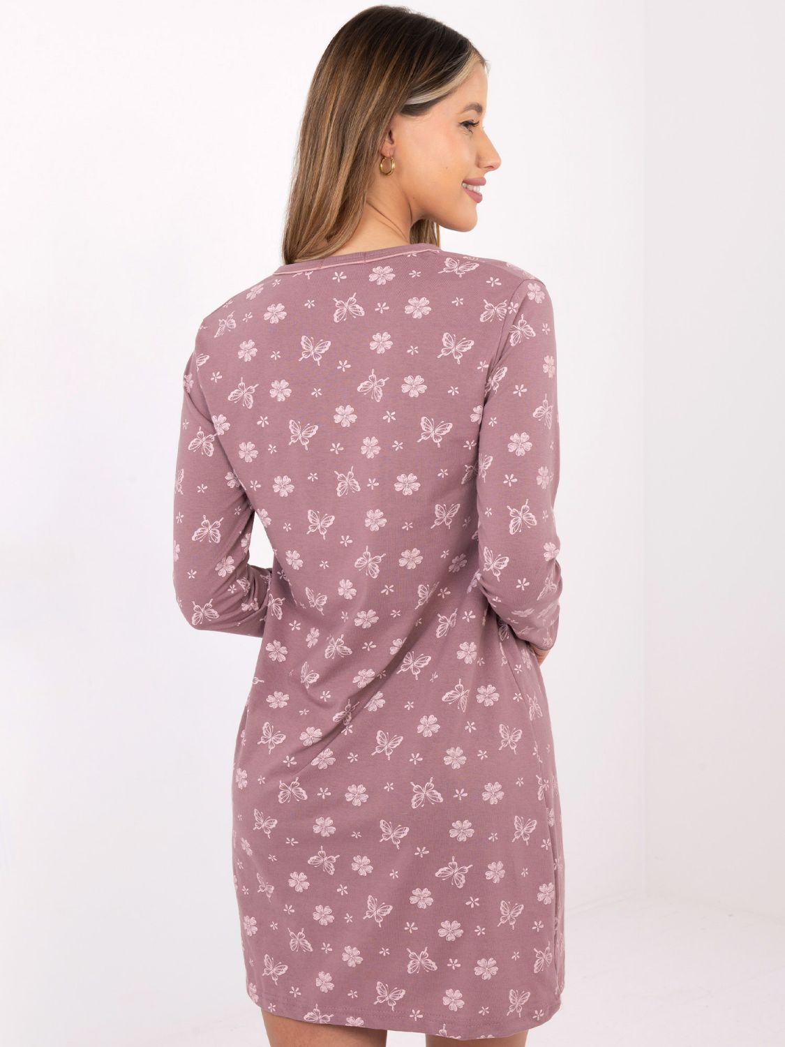 Dámska nočná košeľa s dlhým rukávom, tmavoružová