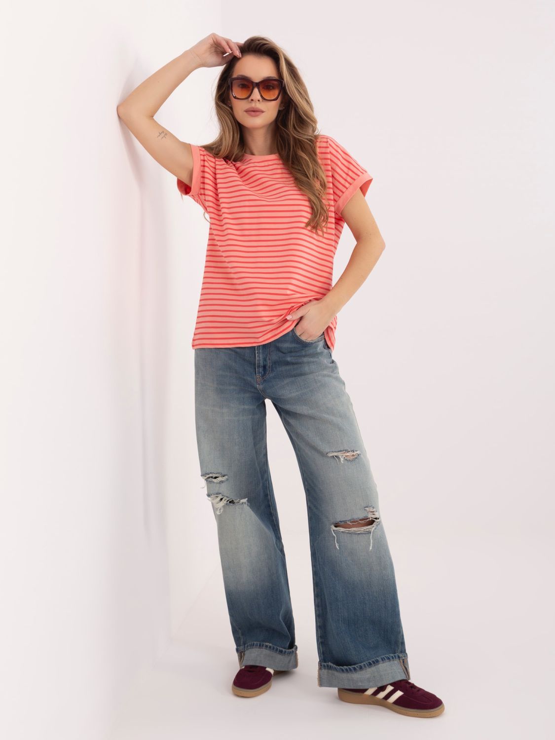 Oranžové pruhované tričko s krátkym rukávom