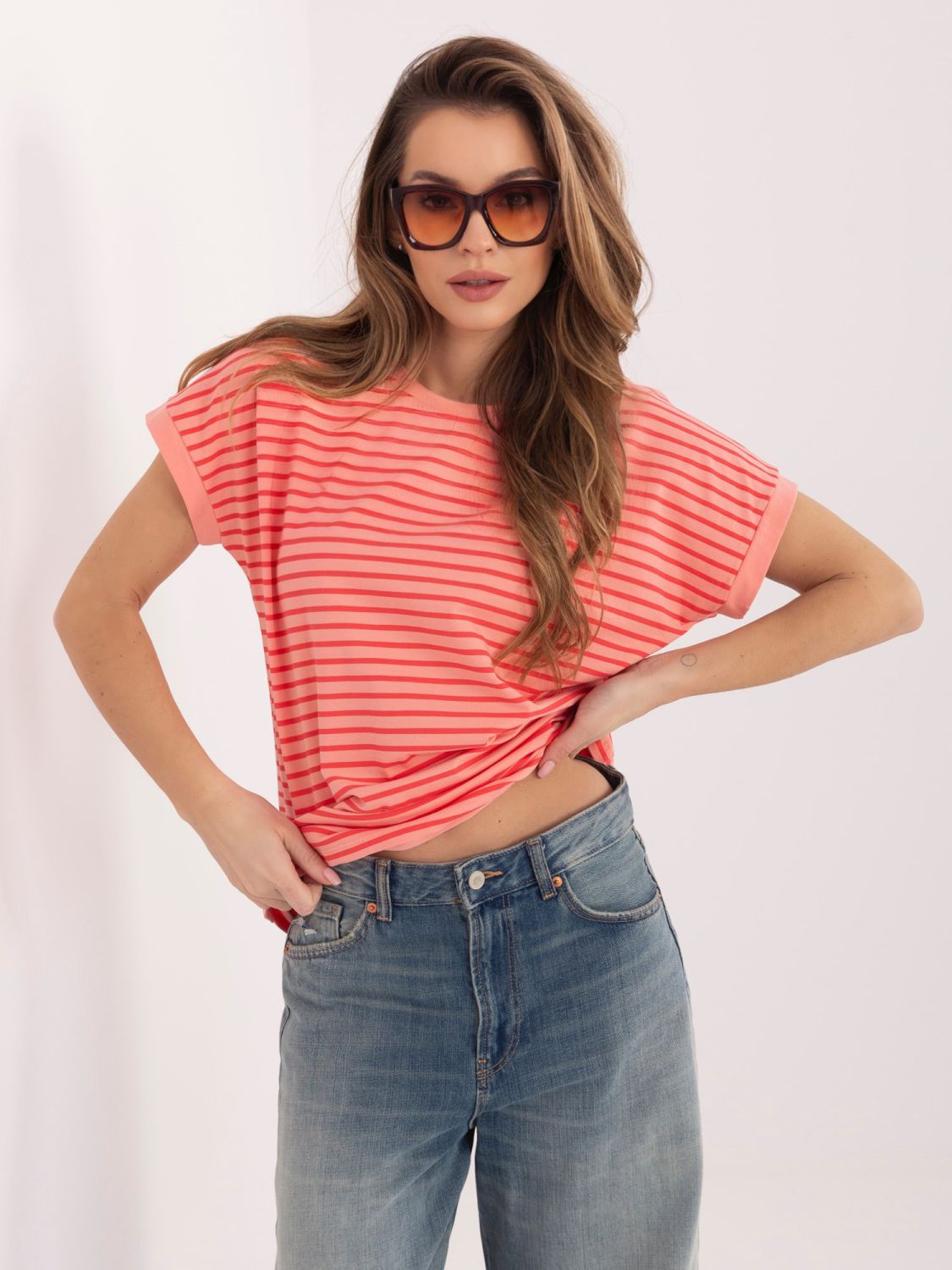 Oranžové pruhované tričko s krátkym rukávom