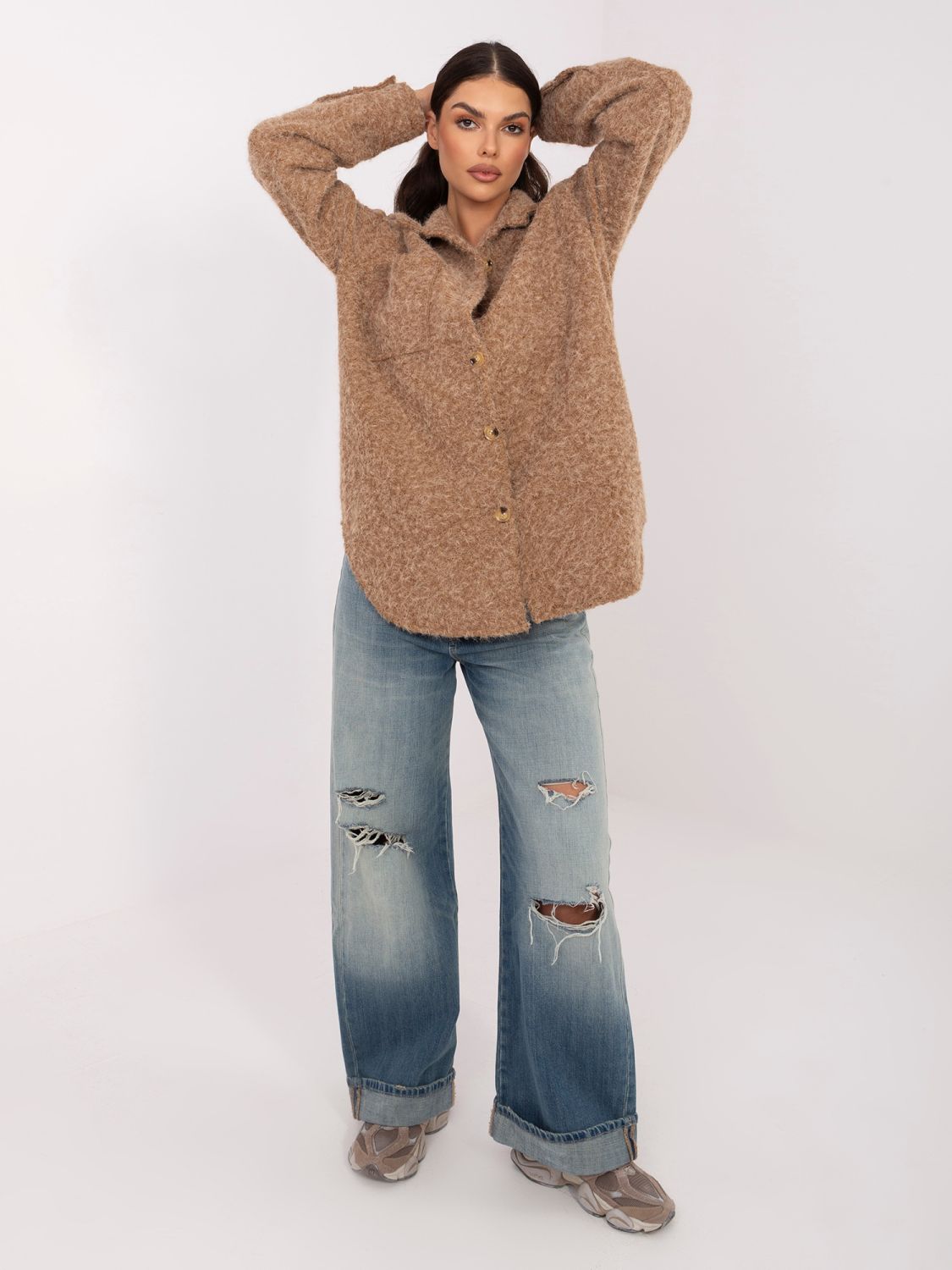 Štýlová camel bunda s golierom