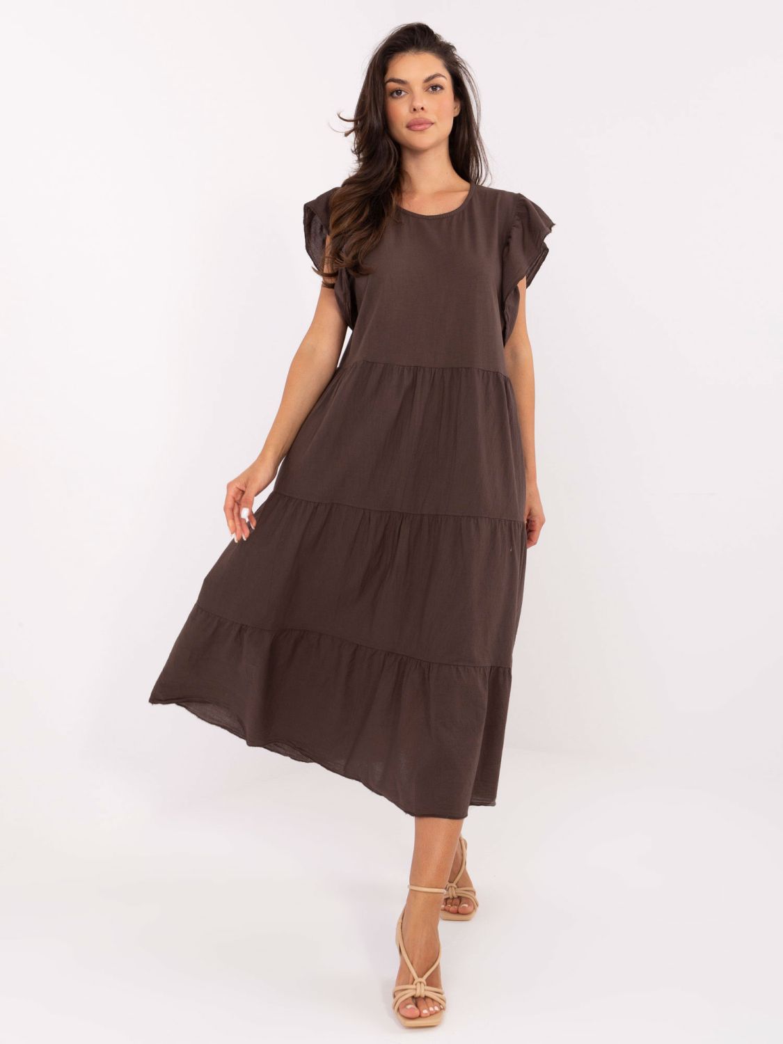 Oversize midi šaty v tmavohnedej farbe