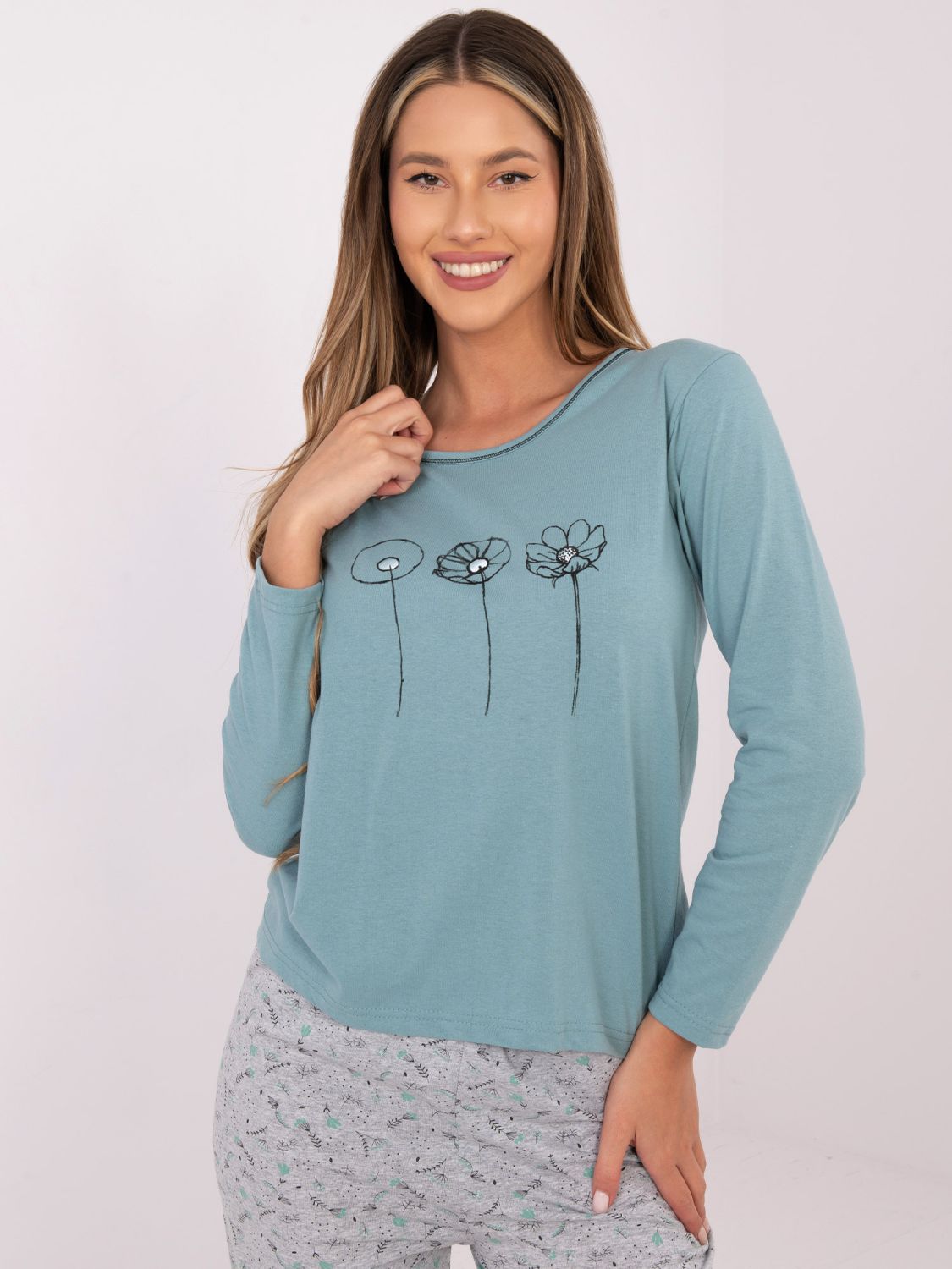 Dámske bavlnené pyžamo s potlačou, mentolové