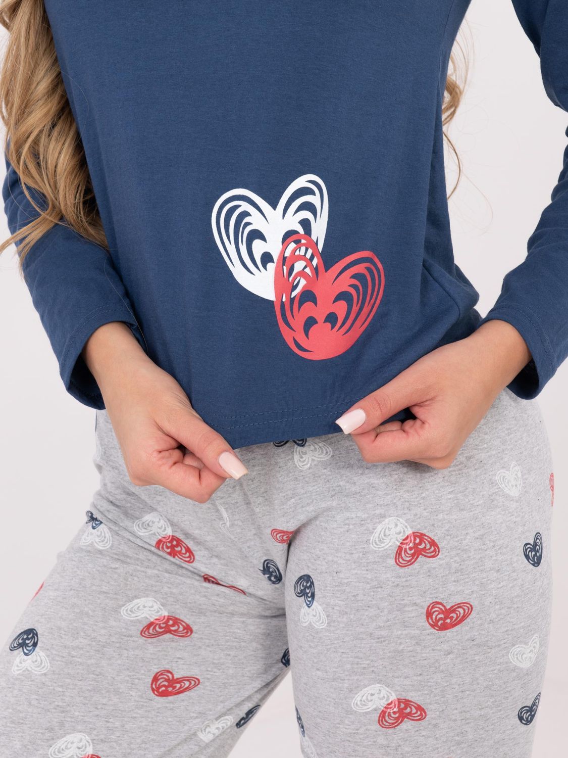 Dámske bavlnené pyžamo s potlačou, tmavomodré