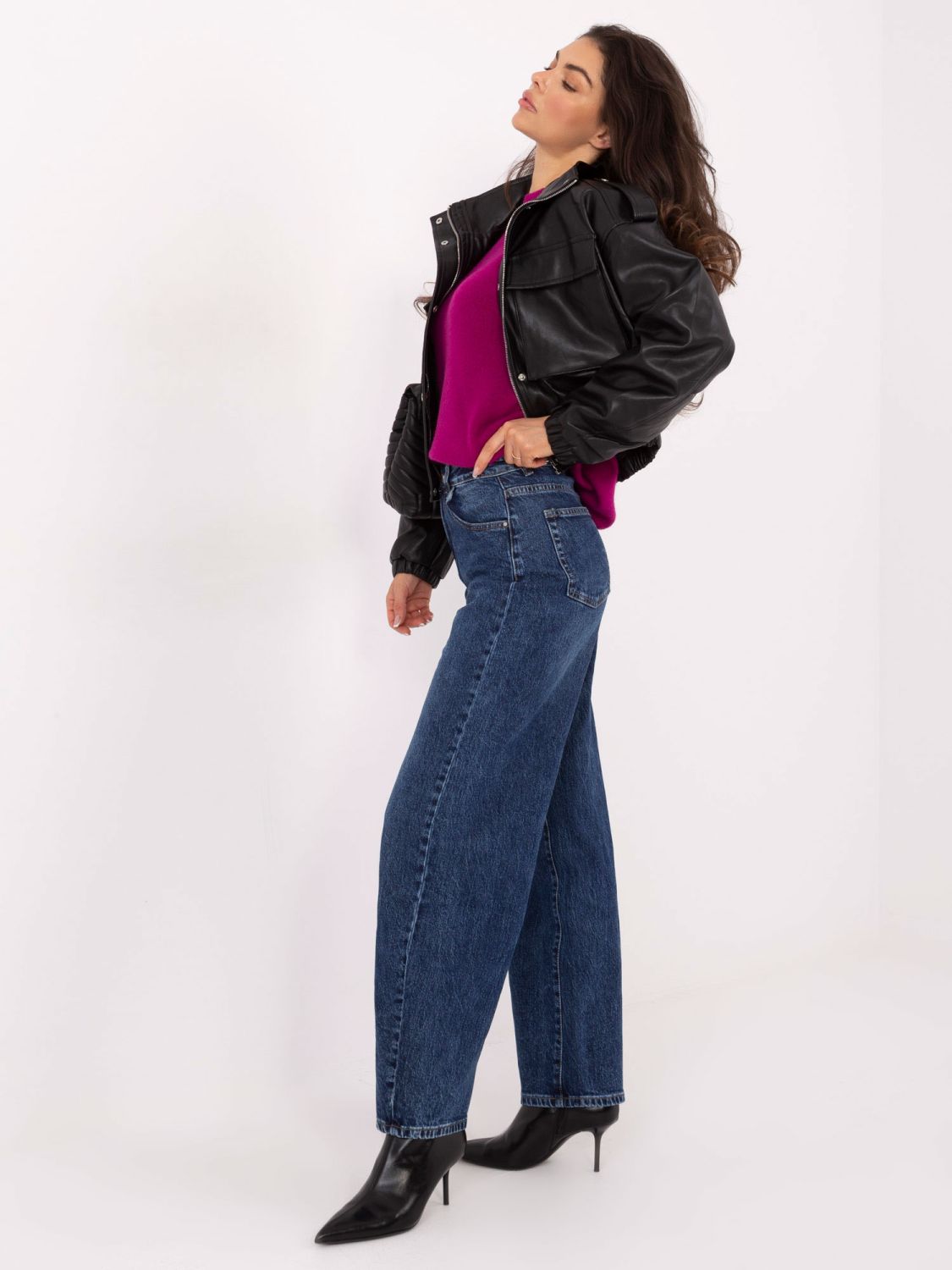 Dámske balloon fit džínsy s vysokým pásom, tmavomodré