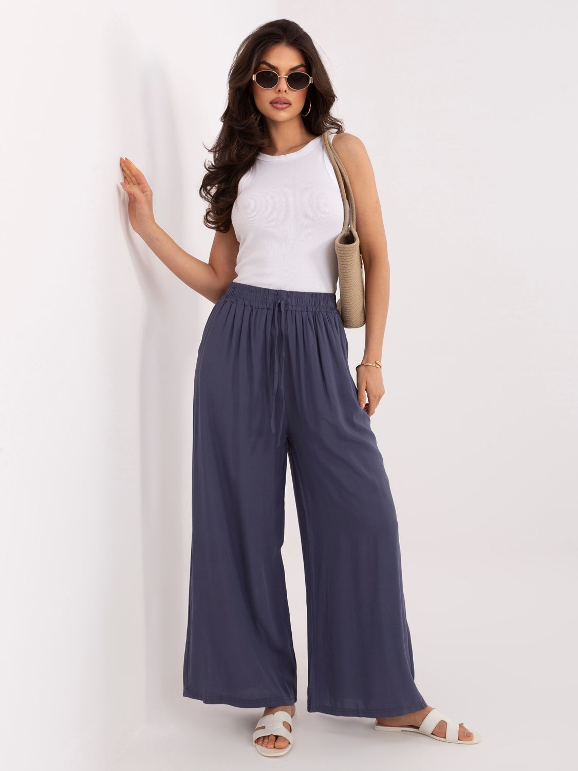 Dámske palazzo nohavice z viskózy, tmavomodré
