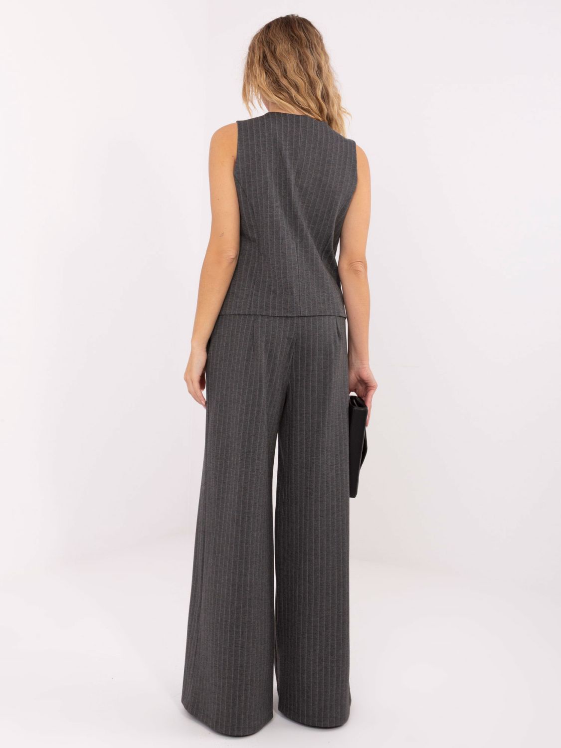 Elegantné široké nohavice s pásikmi, sivé