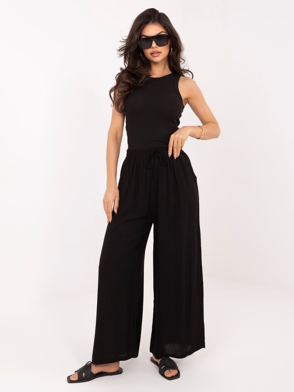 Čierne palazzo nohavice z viskózy