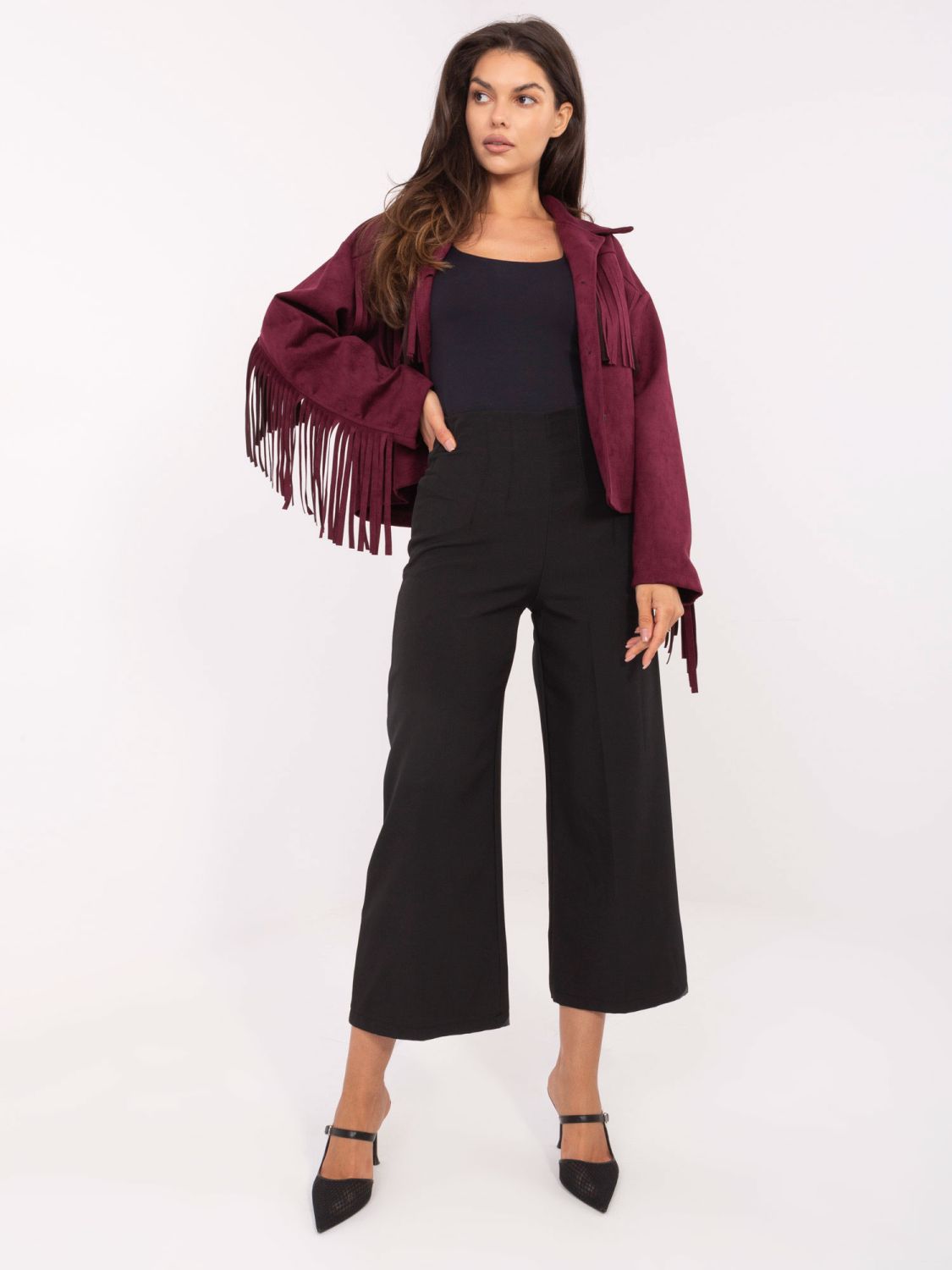 Elegantné čierne nohavice s vysokým pásom