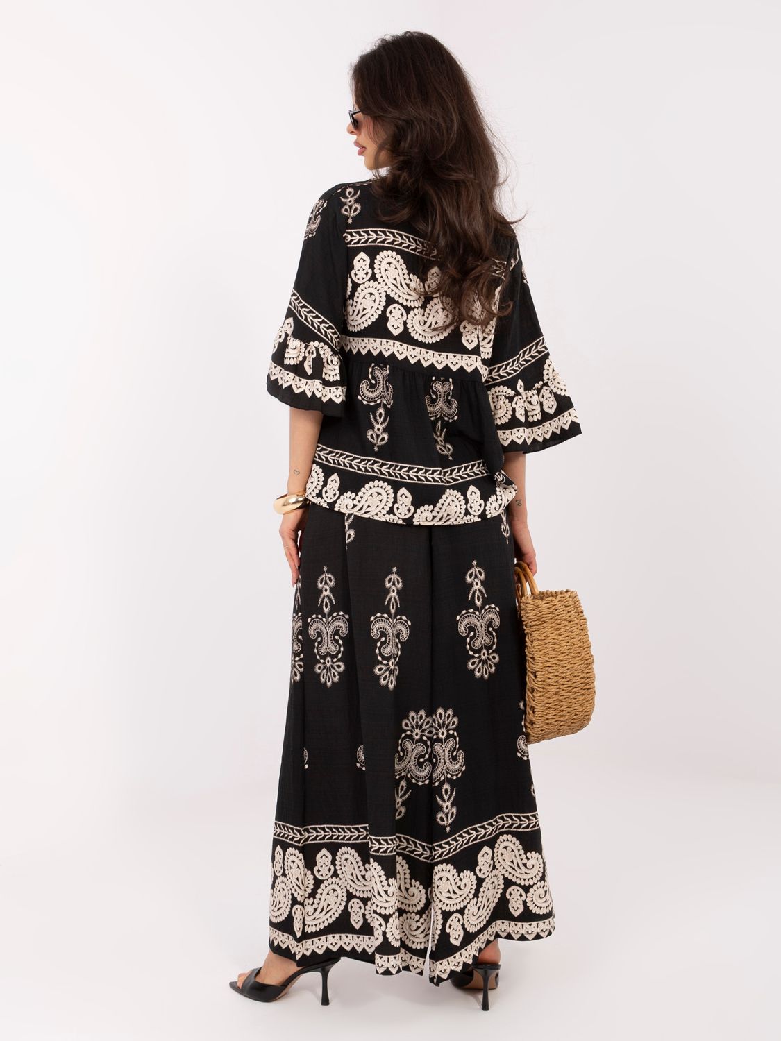 Dámsky komplet s potlačou a viazaním, čierny