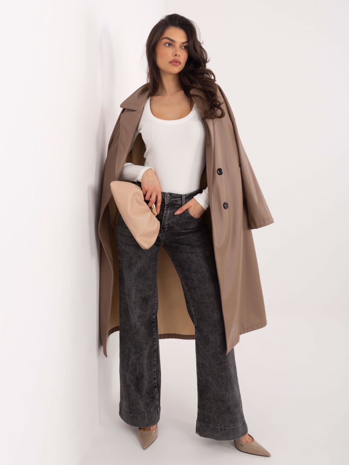 Bavlnené rebrované body s dlhým rukávom v odtieni ecru