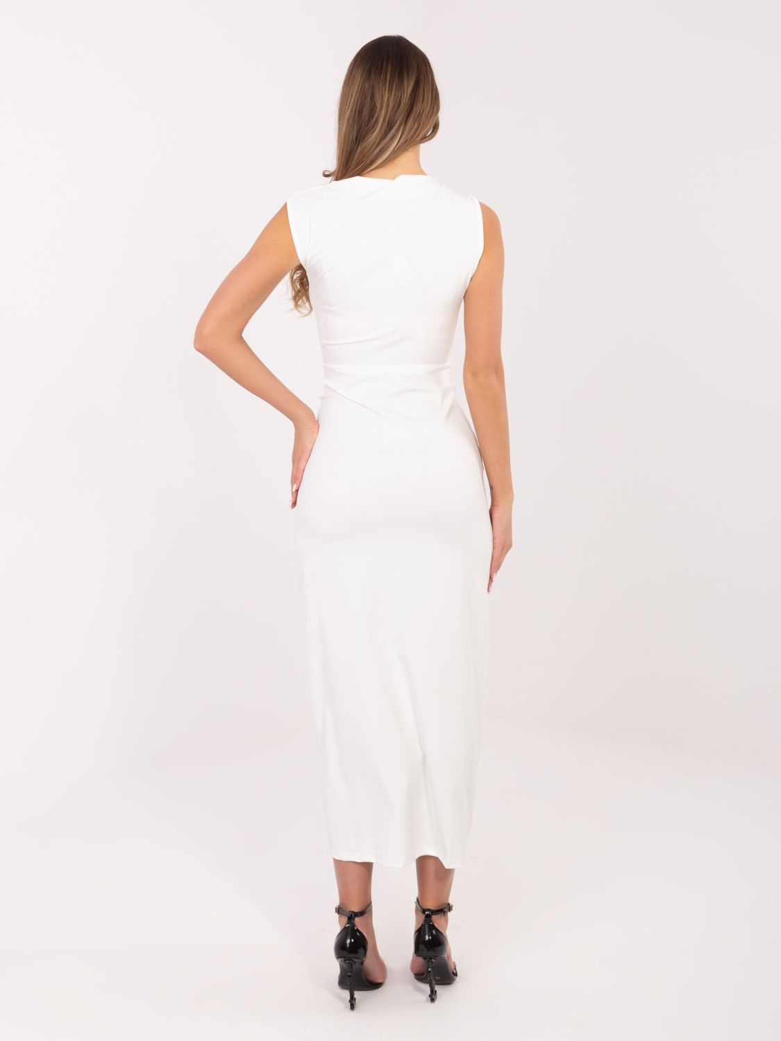 Elegantné midi šaty s vodopádovým výstrihom, ecru