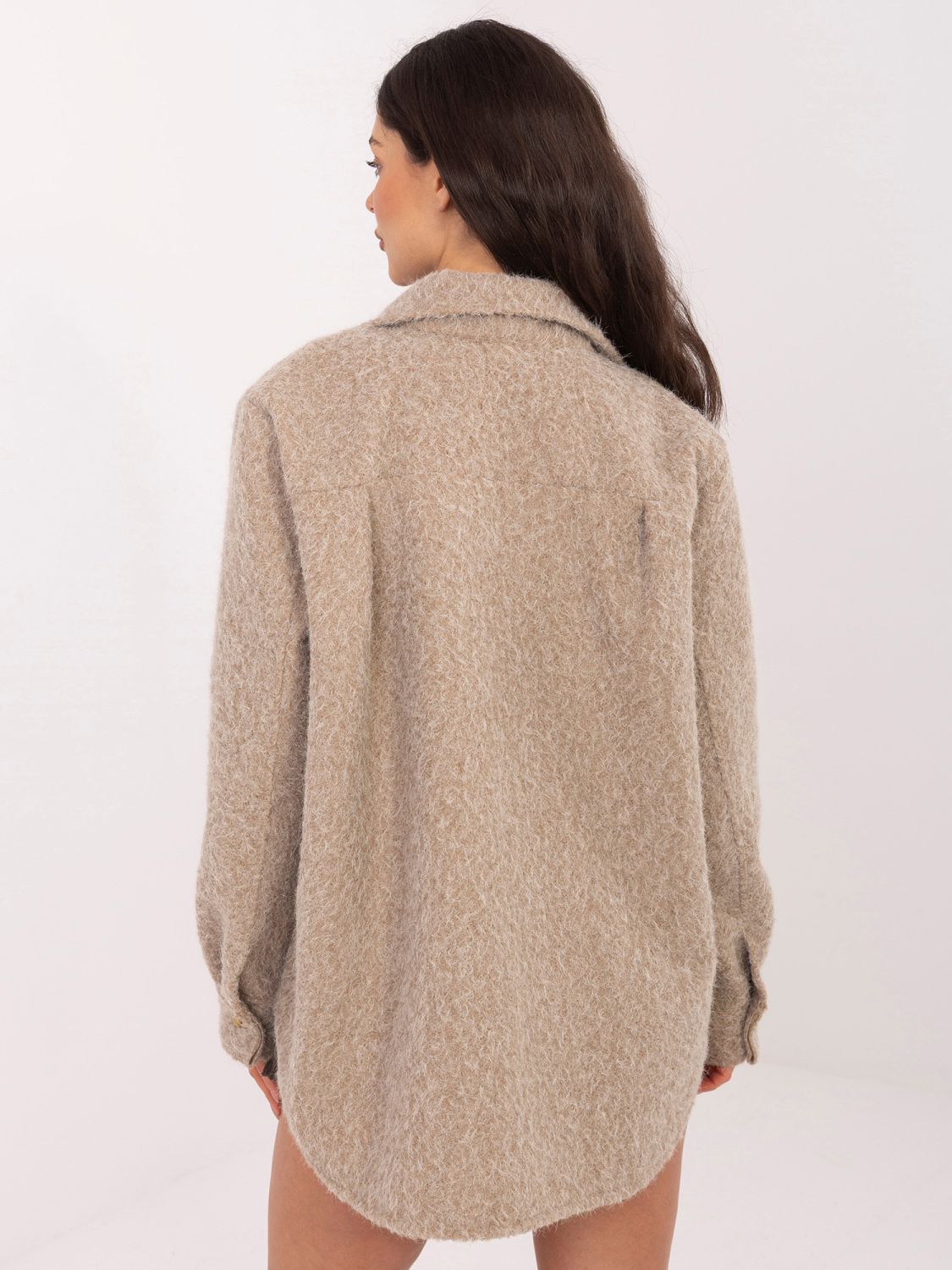 Tmavobéžová prechodná bunda s golierom