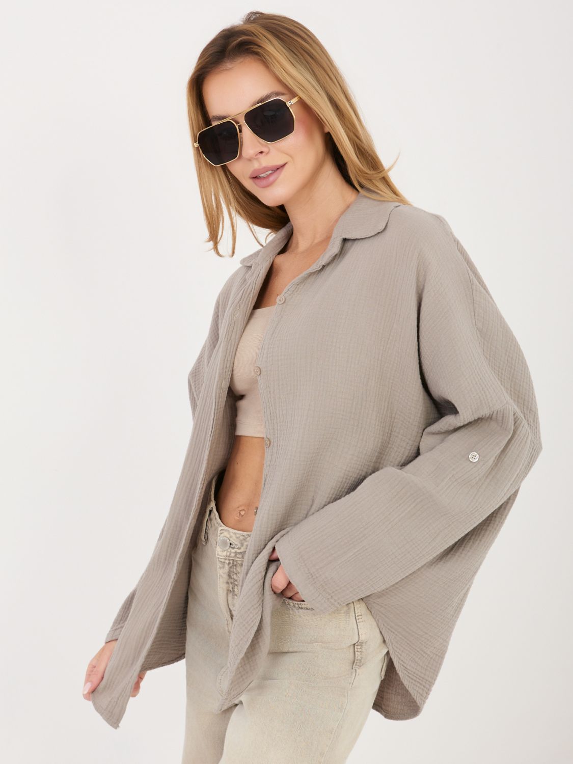 Béžová bavlnená košeľa s golierom