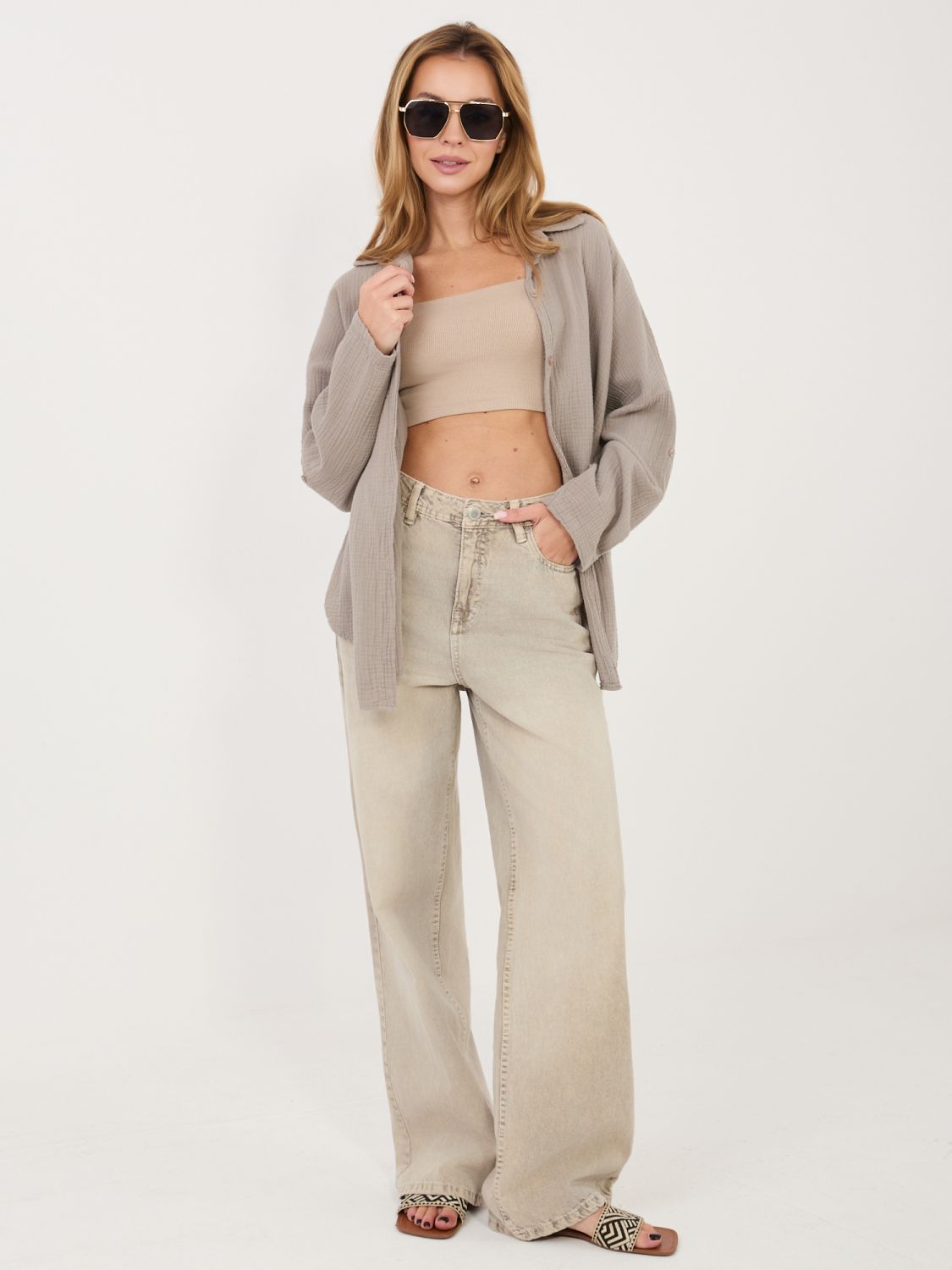 Béžová bavlnená košeľa s golierom