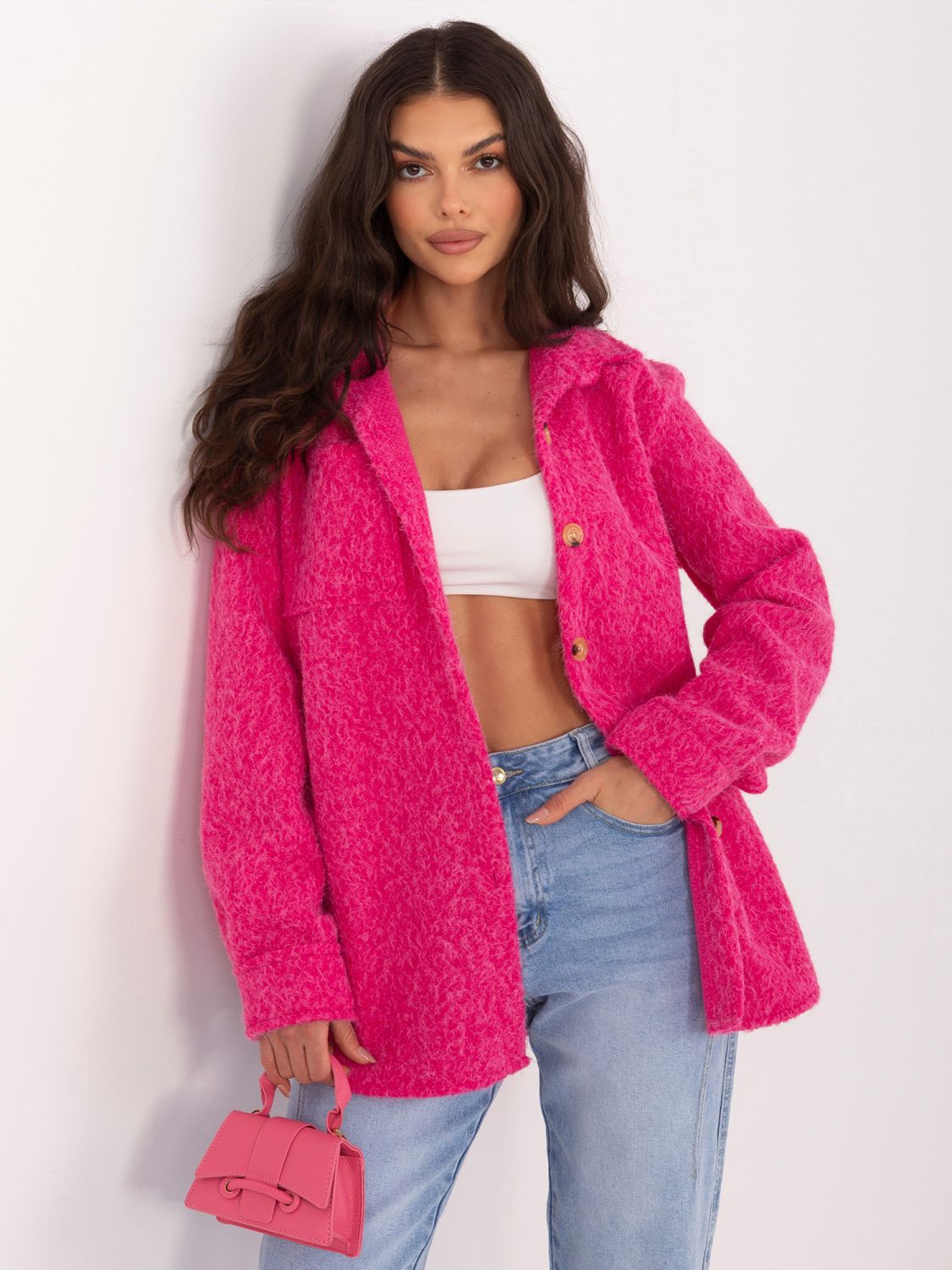 Štýlová fuchsiová prechodná bunda s golierom