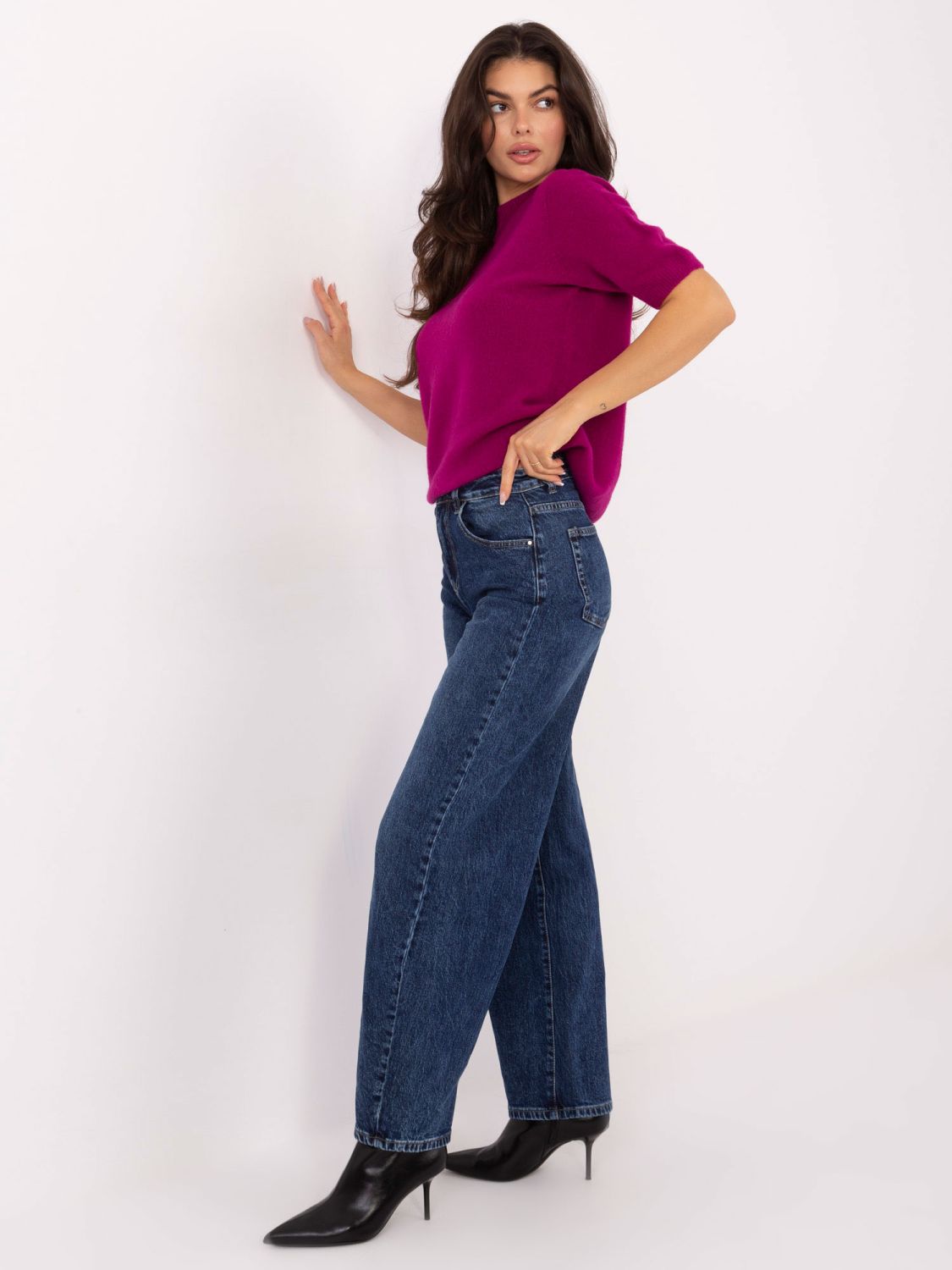 Fuchsiový pletený sveter s krátkym rukávom