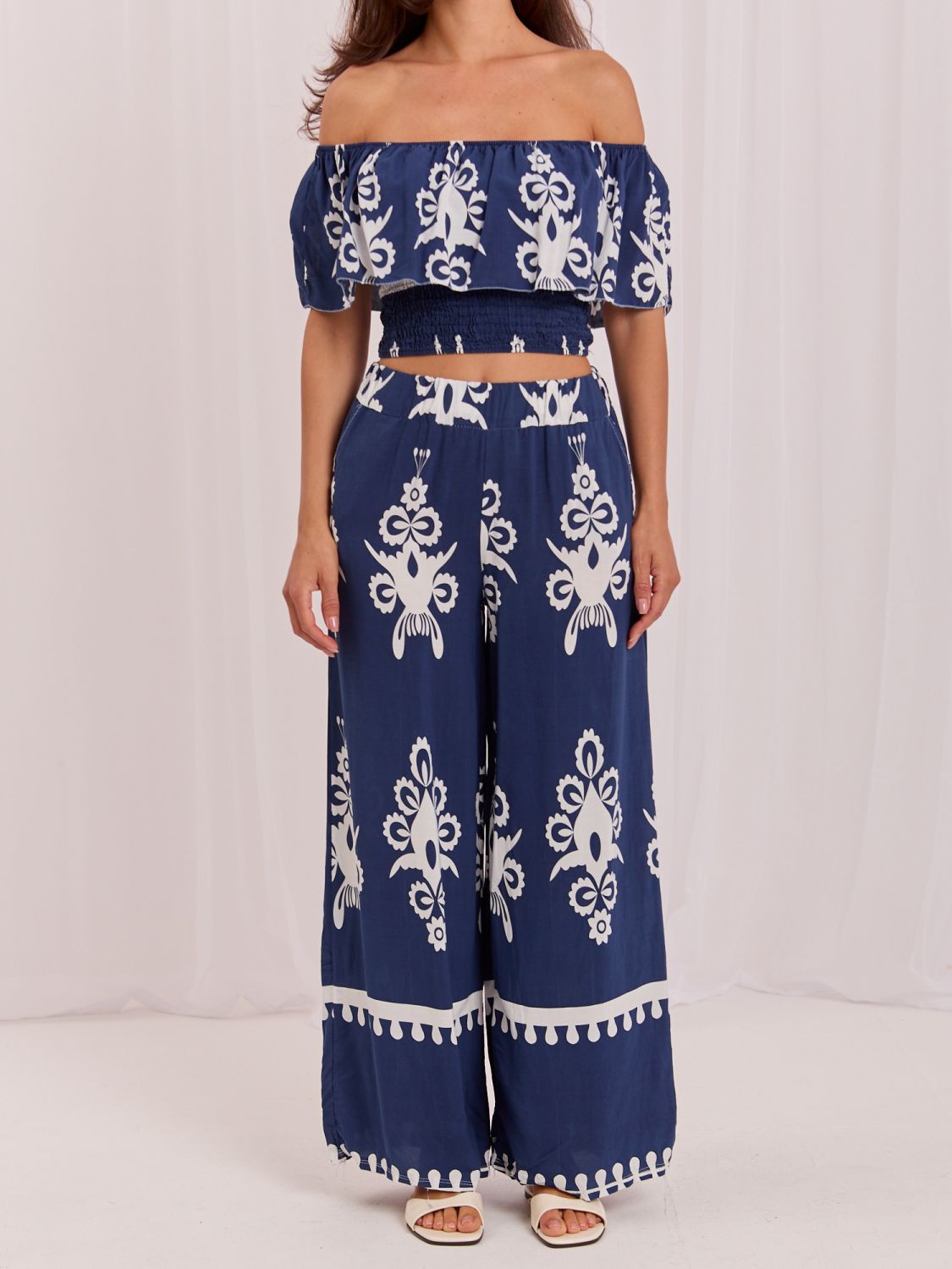 Boho súprava s blúzkou a nohavicami, modrá