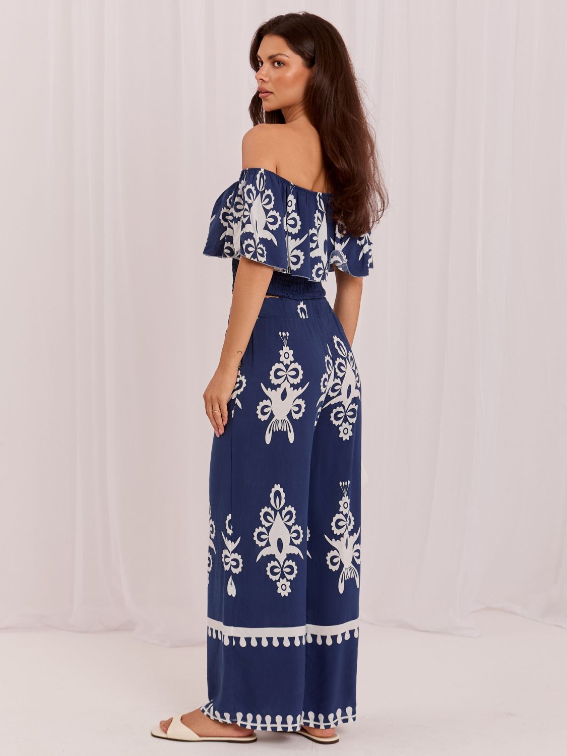 Boho súprava s blúzkou a nohavicami, modrá