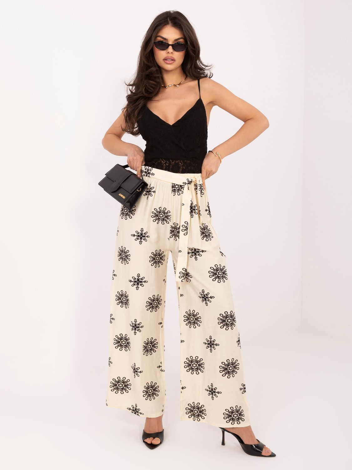 Béžové palazzo nohavice s opaskom