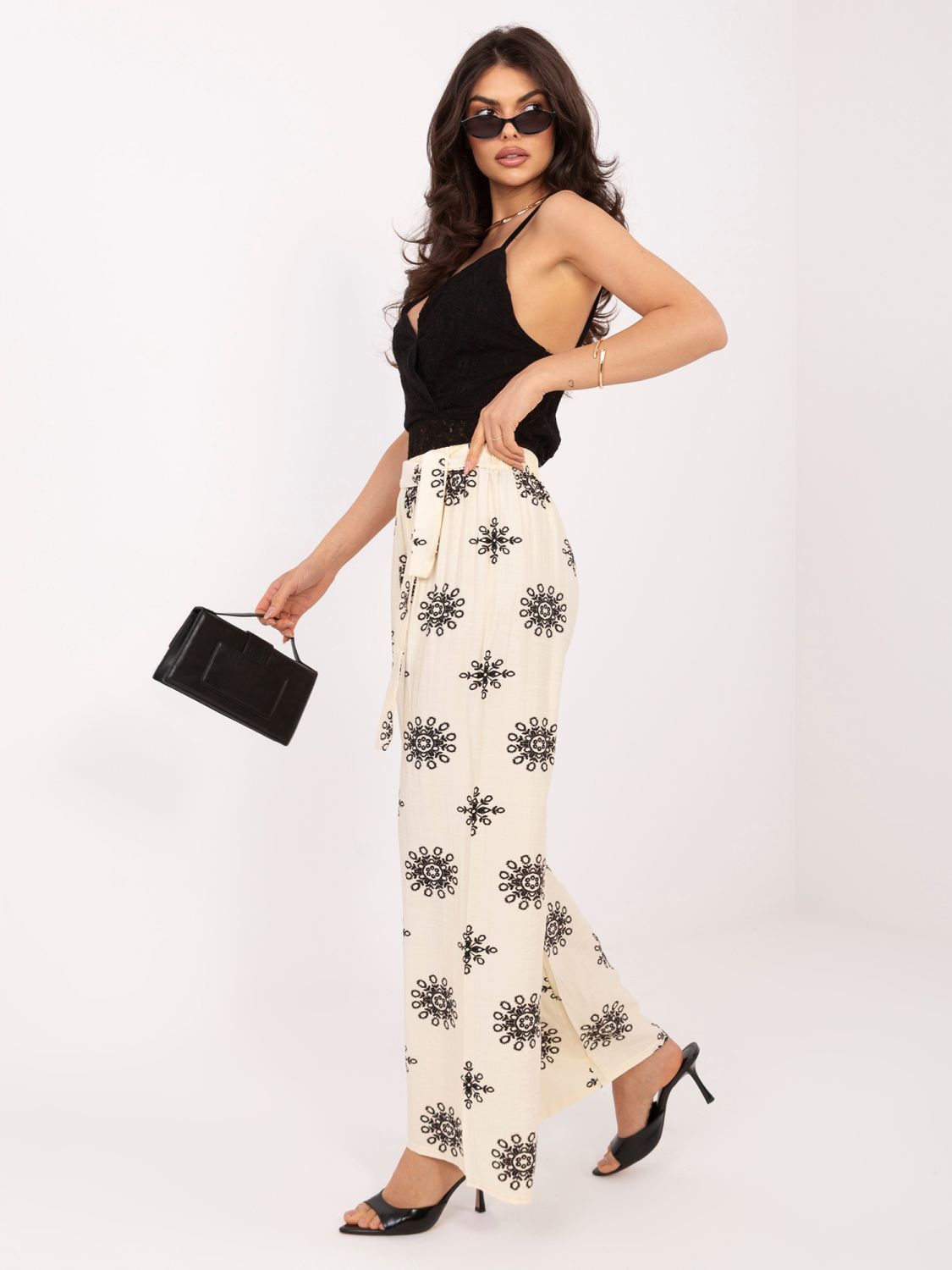 Béžové palazzo nohavice s opaskom