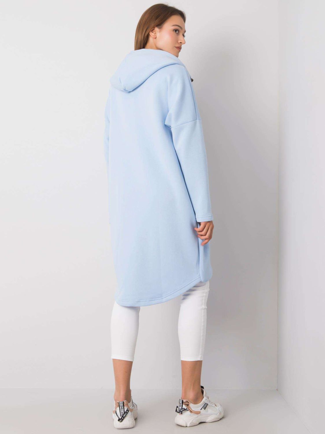 Svetlomodrá dlhá mikina s kapucňou na zips