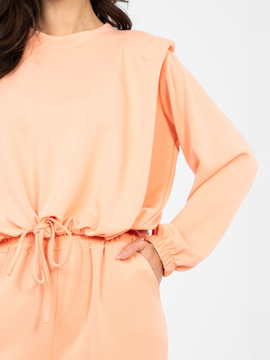 Dámska oranžová súprava s viazaním a dlhým rukávom