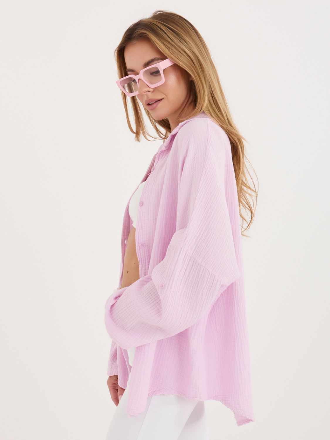 Svetloružová bavlnená košeľa s golierom