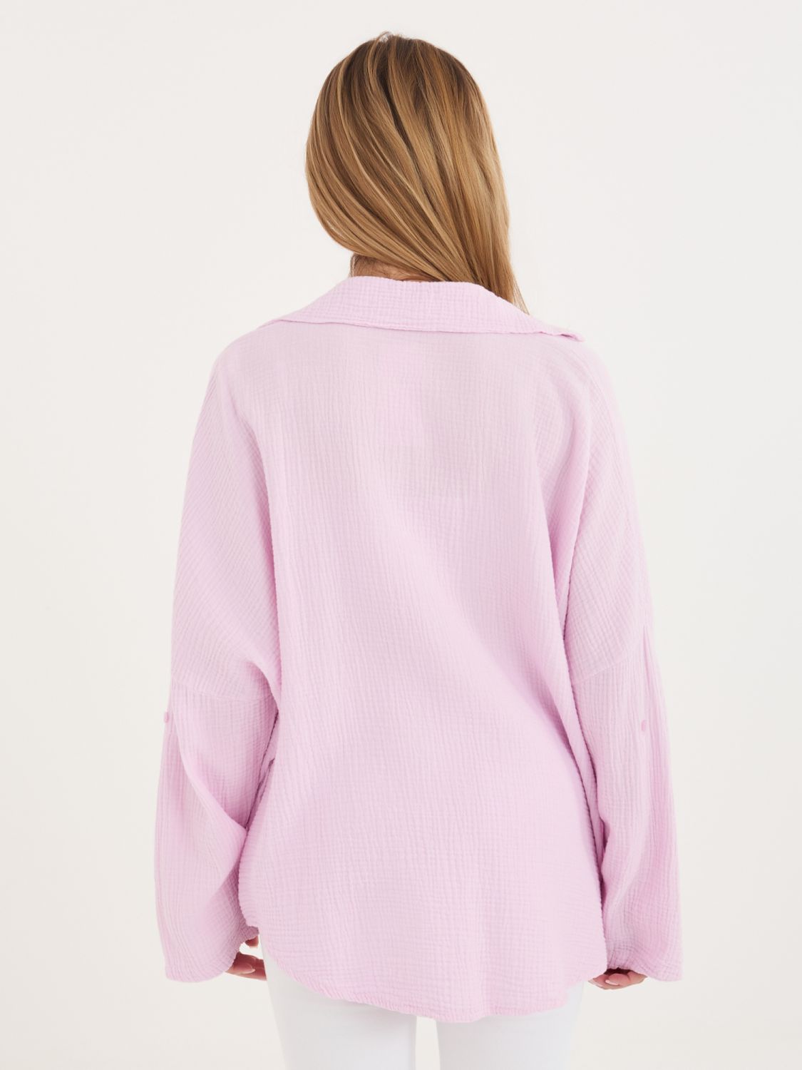 Svetloružová bavlnená košeľa s golierom