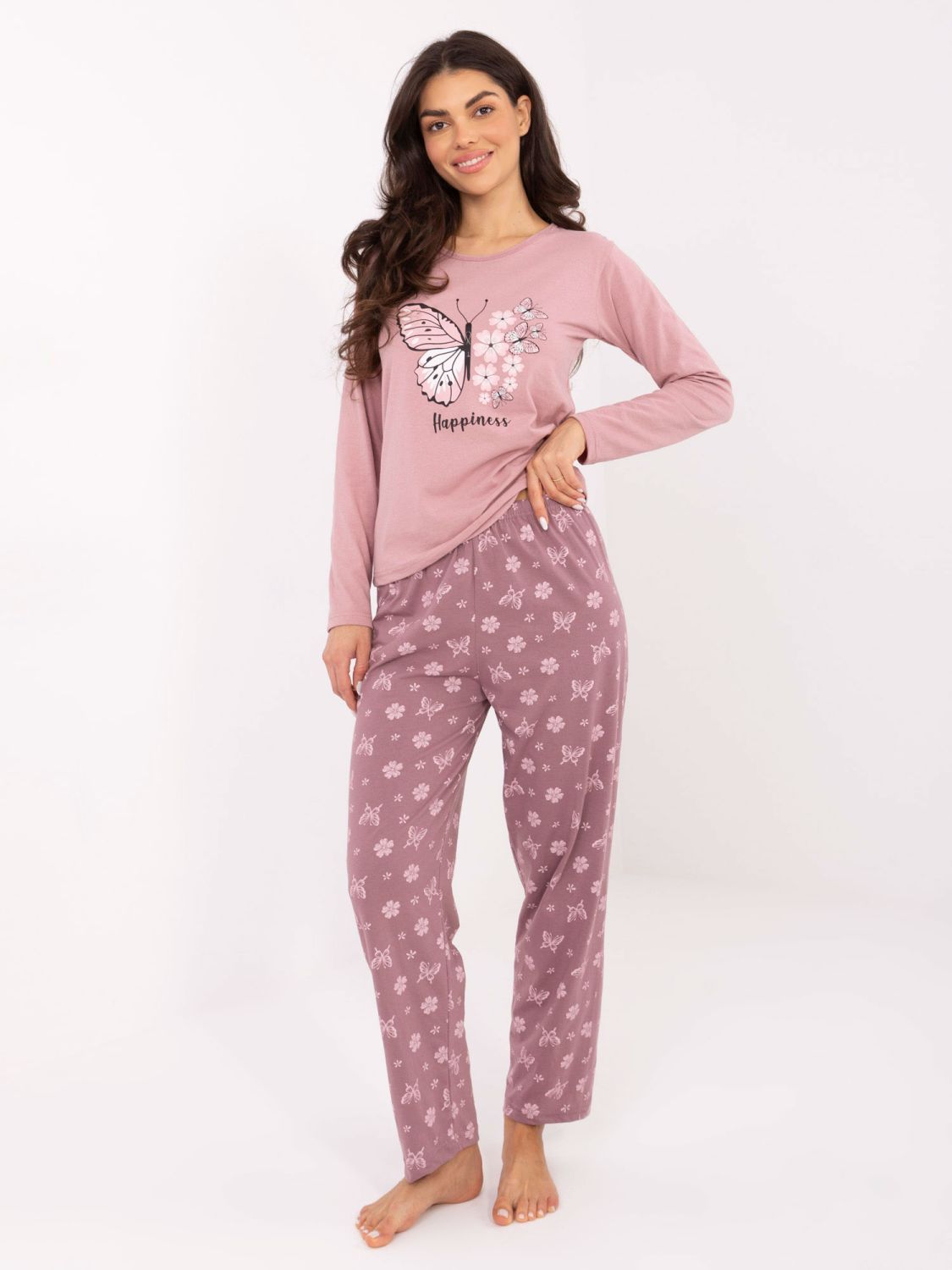 Dámske bavlnené pyžamo s potlačou, ružové