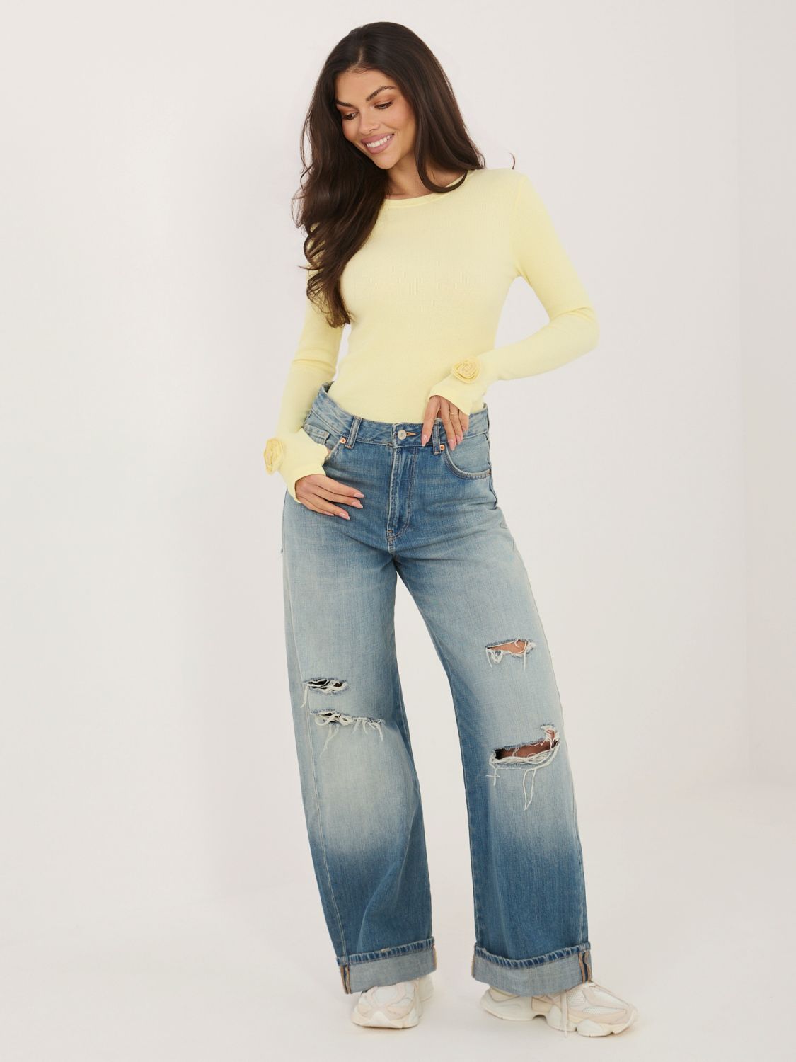 Žltá rebrovaná blúzka s dlhým rukávom