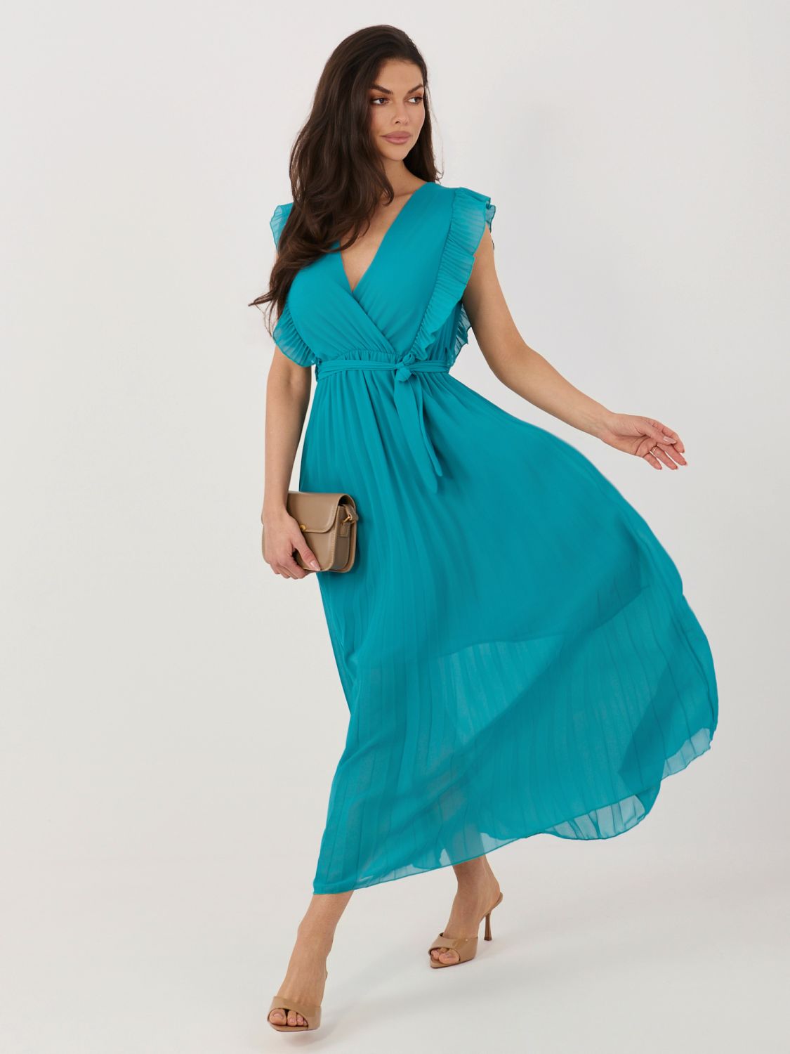 Modré rozšírené midi šaty s opaskom