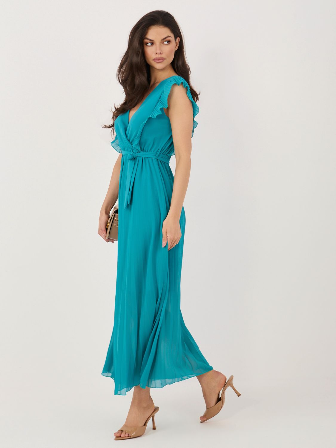 Modré rozšírené midi šaty s opaskom