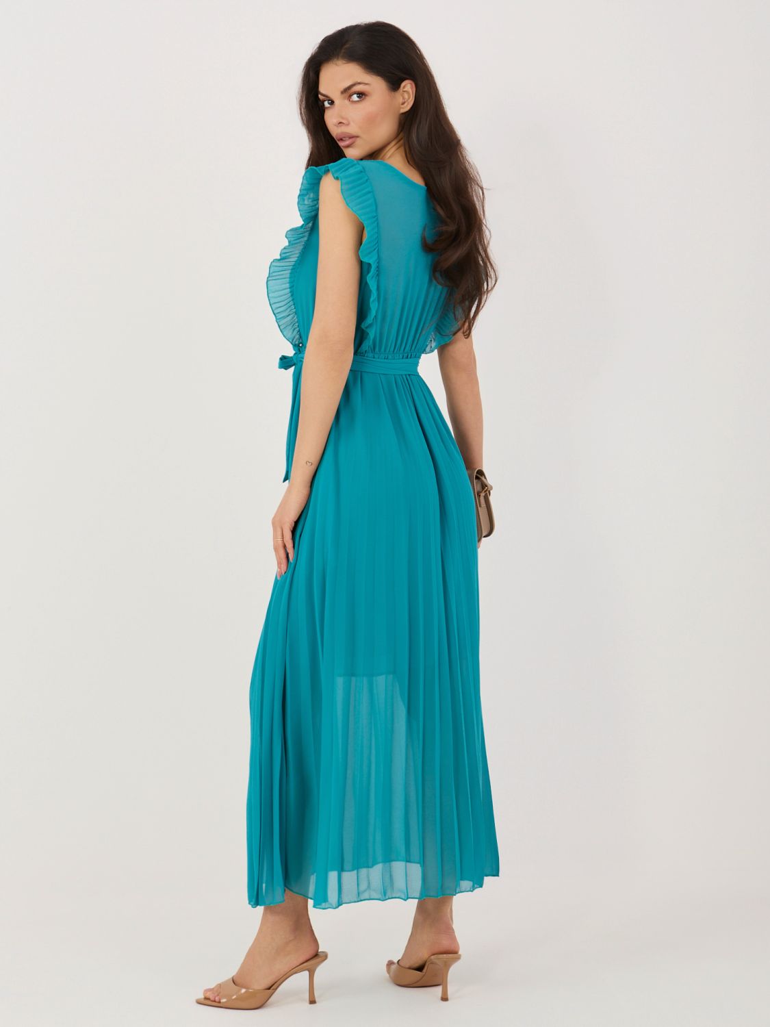 Modré rozšírené midi šaty s opaskom