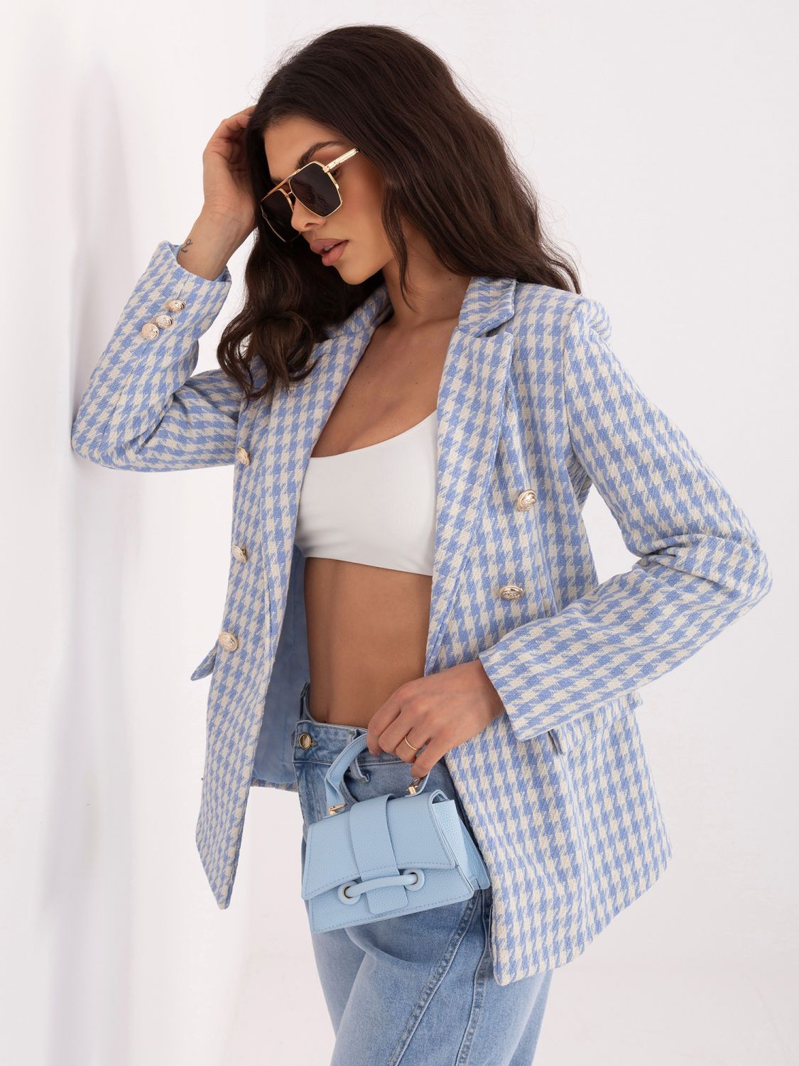 Modré sako s pepito vzorom a podšívkou