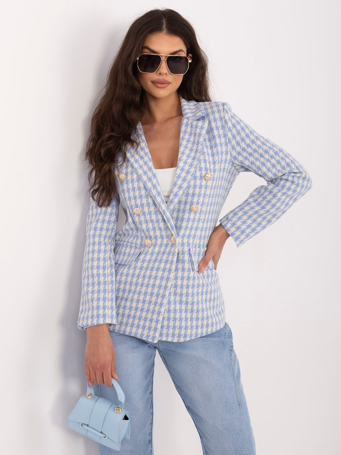 Modré sako s pepito vzorom a podšívkou