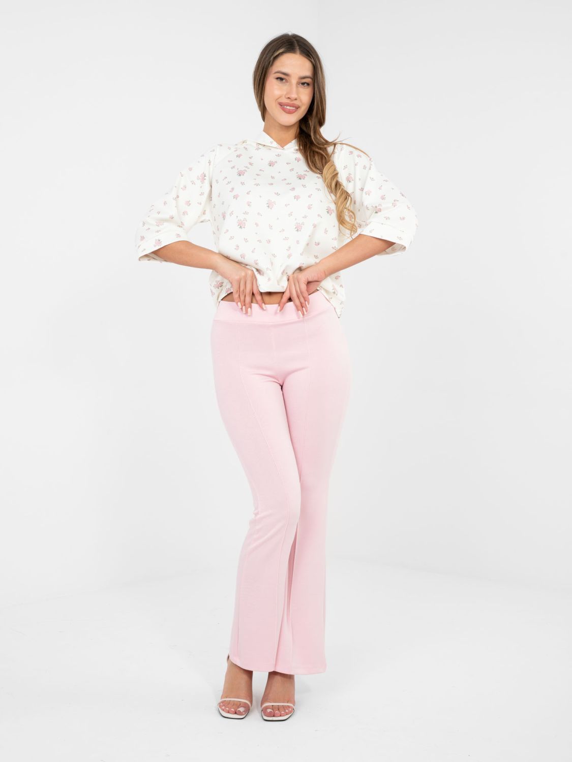 Štýlové ružové športové nohavice s vysokým pásom