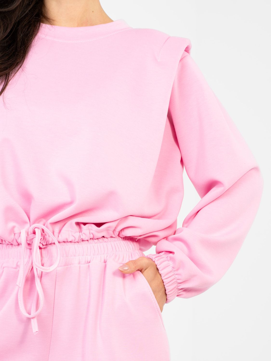 Ružová dámska súprava s viazaním a vysokým pásom