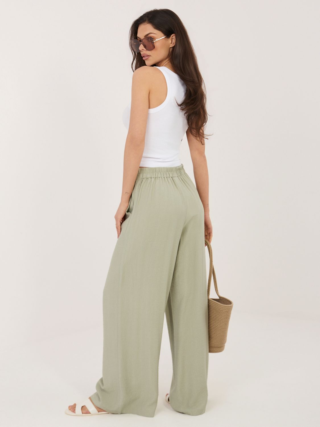Pistáciové palazzo nohavice z viskózy
