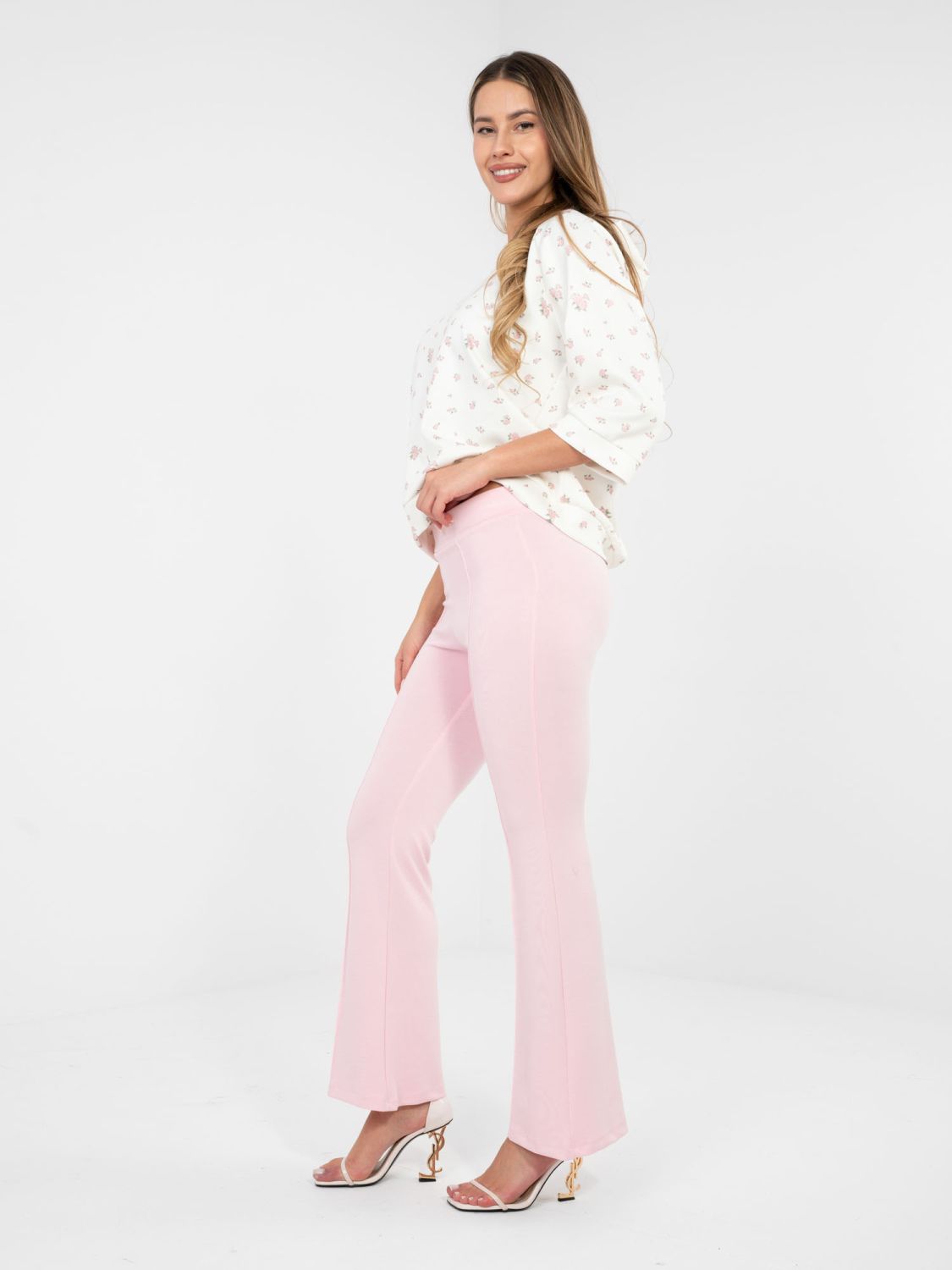 Štýlové ružové športové nohavice s vysokým pásom