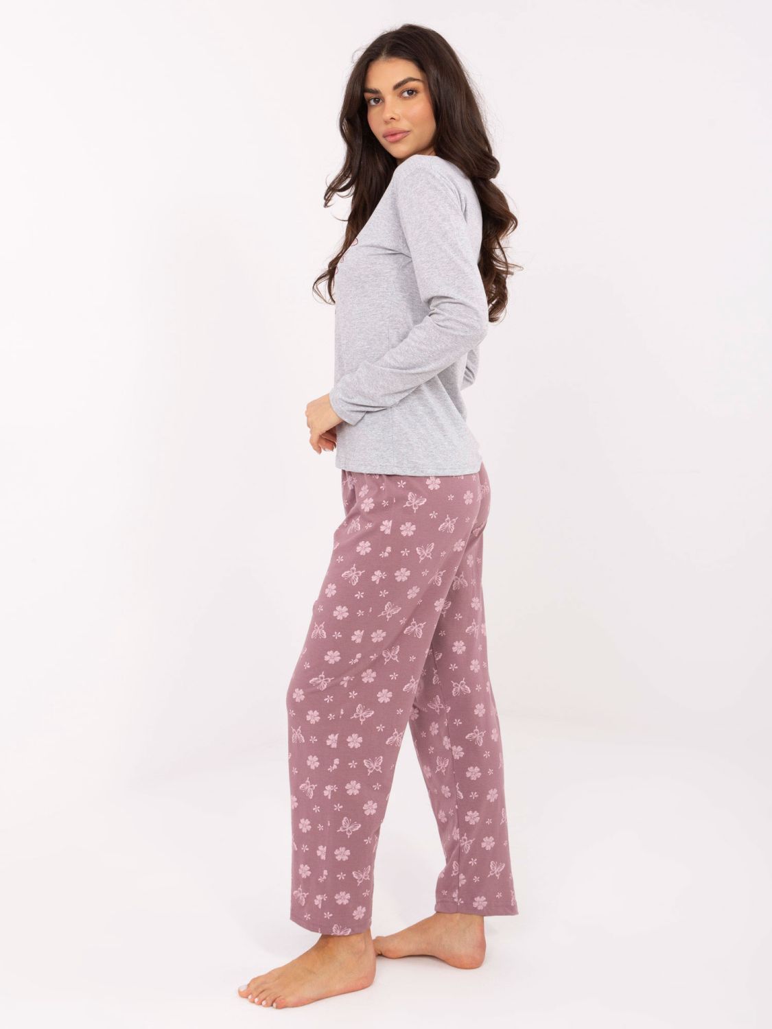 Dámske sivé bavlnené pyžamo s potlačou