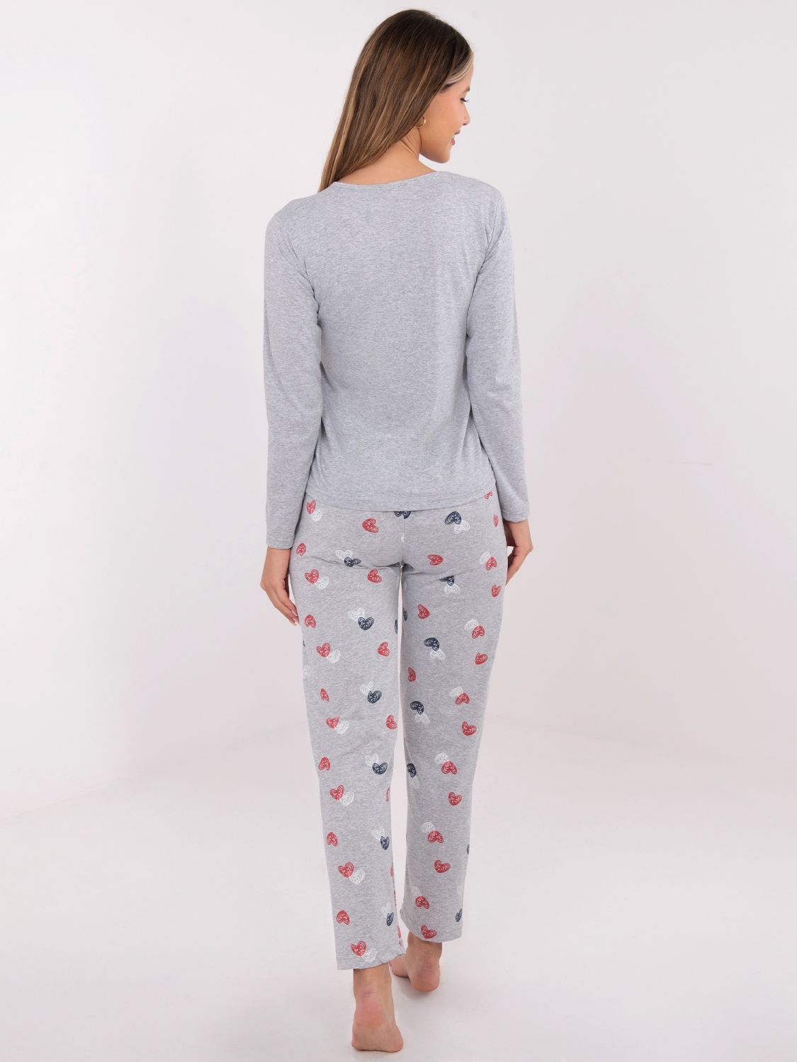 Dámske sivé pyžamo s potlačou, dlhý rukáv