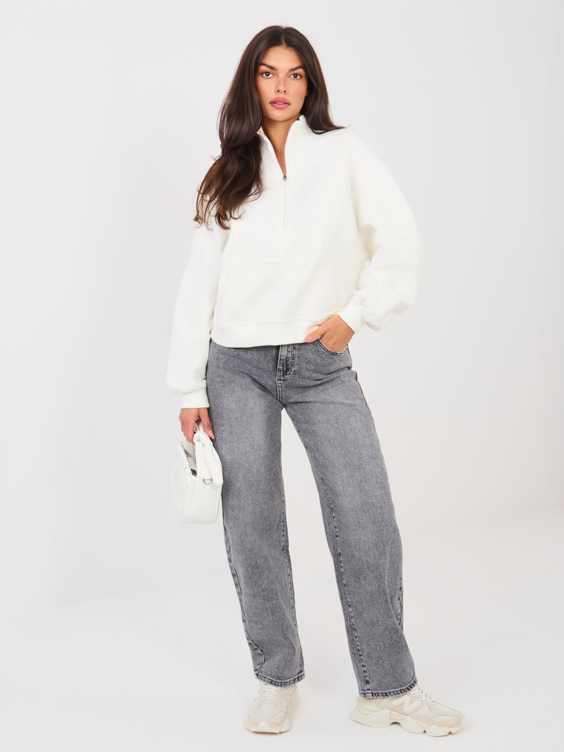 Sivé balloon fit džínsy s vysokým pásom