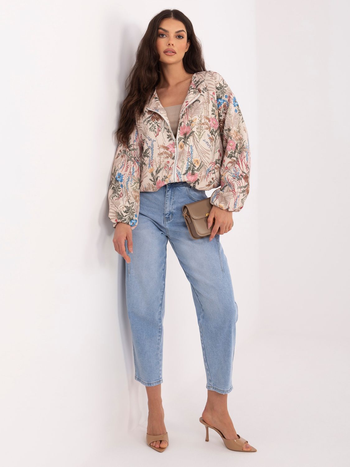 Zelená kvetinová bomber bunda s podšívkou